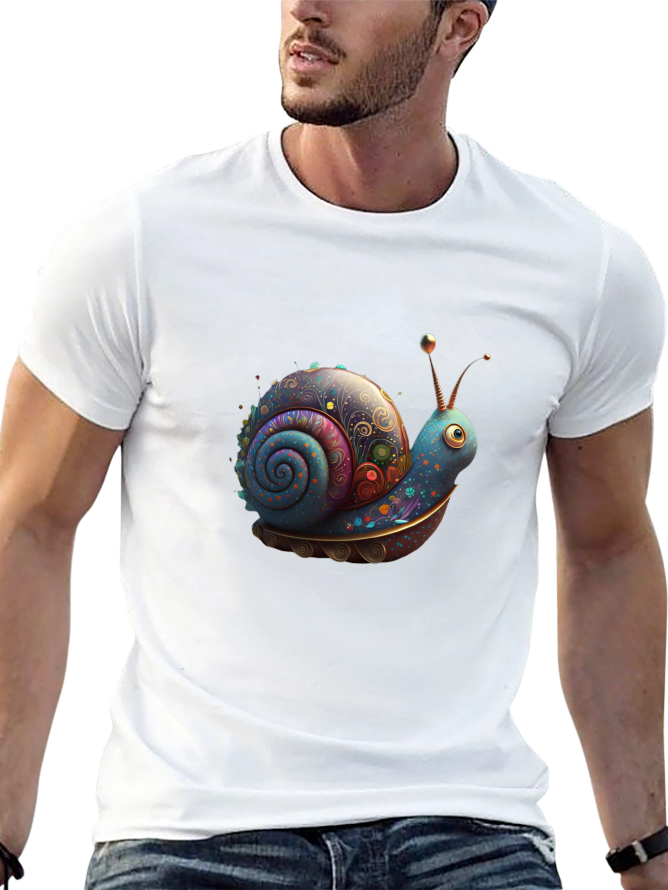 Artistic Snail Graphic Black T-Shirt