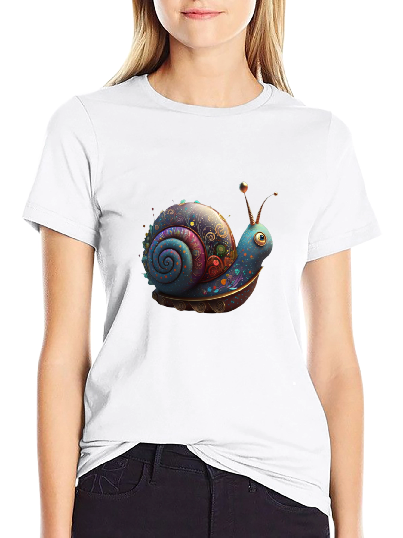 Artistic Snail Graphic Black T-Shirt