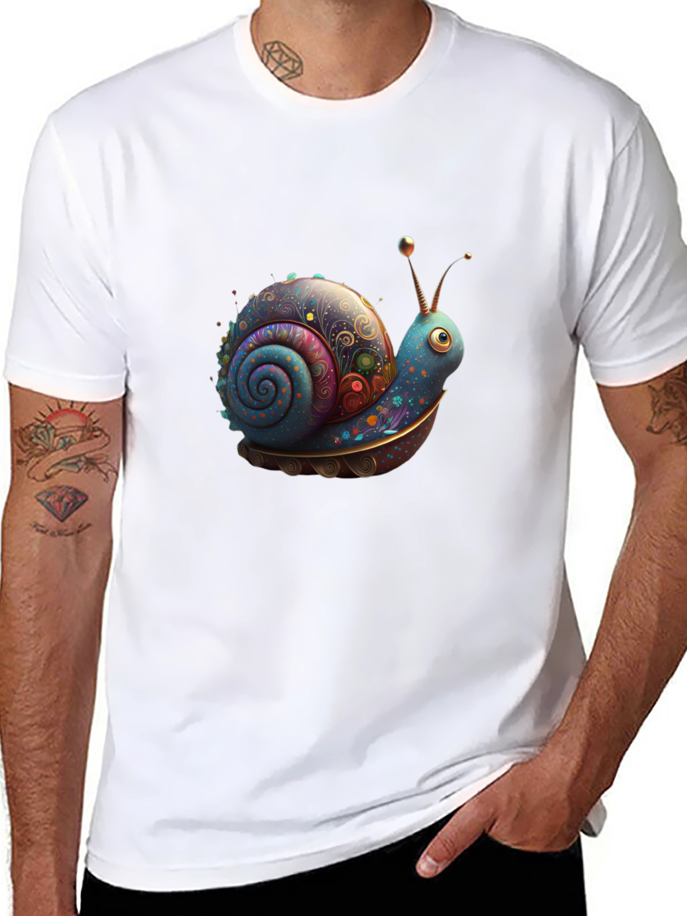 Artistic Snail Graphic Black T-Shirt