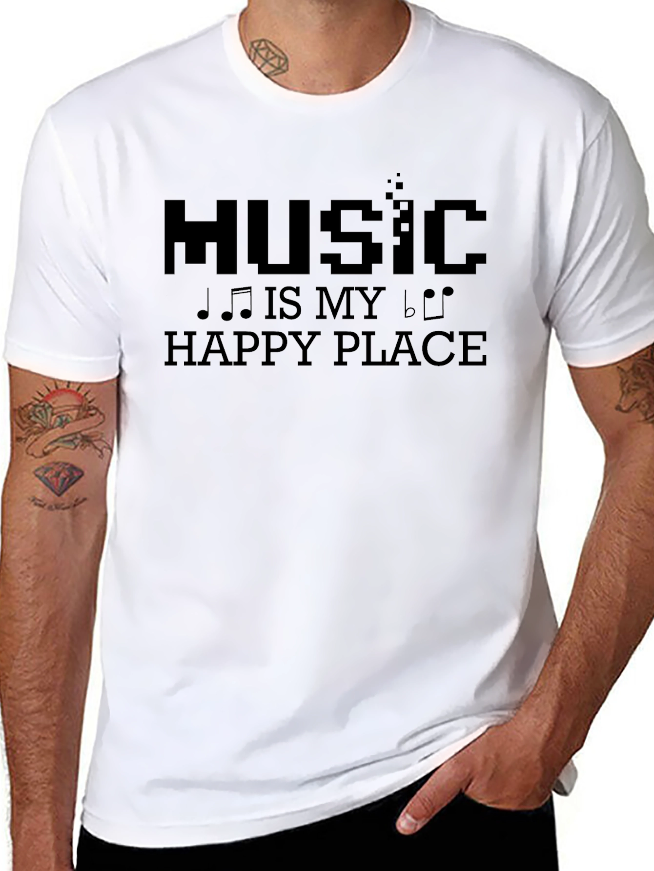 Music is My Happy Place Black T-Shirt