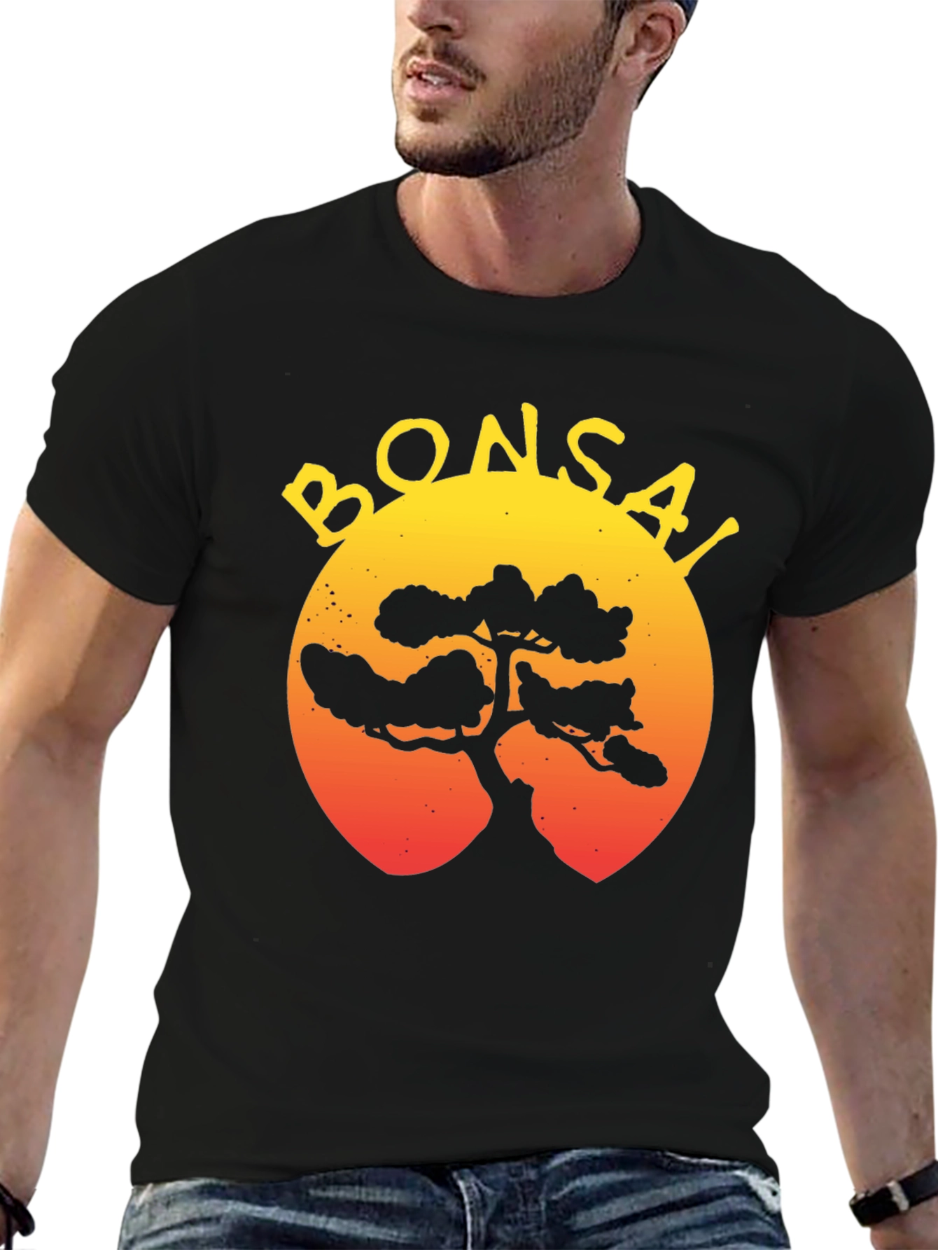 Bonsai Tree Sunset Graphic T-Shirt - Unique Design