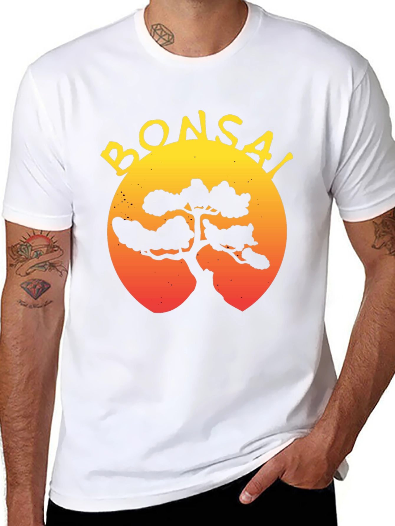 Bonsai Tree Sunset Graphic T-Shirt - Unique Design