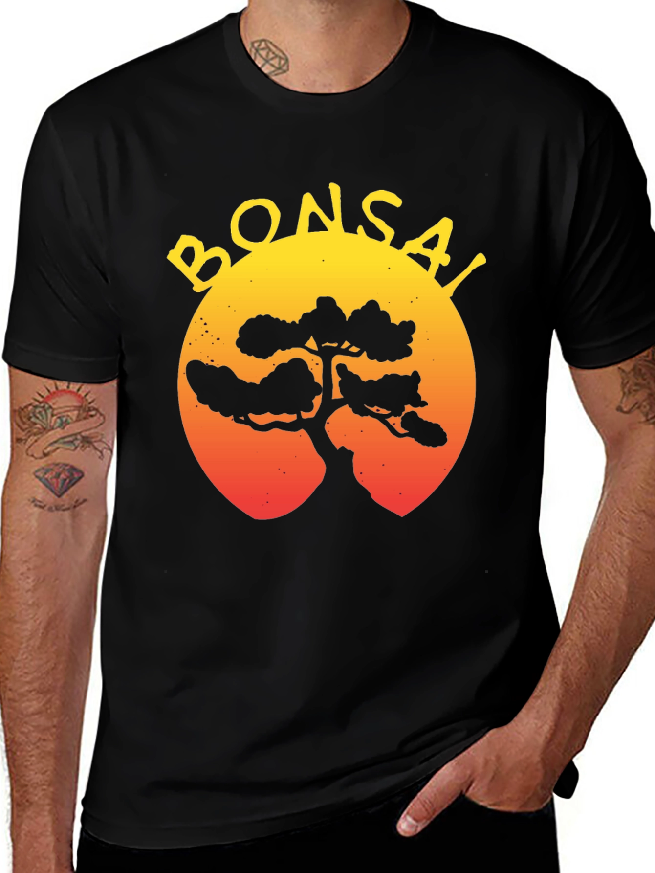Bonsai Tree Sunset Graphic T-Shirt - Unique Design