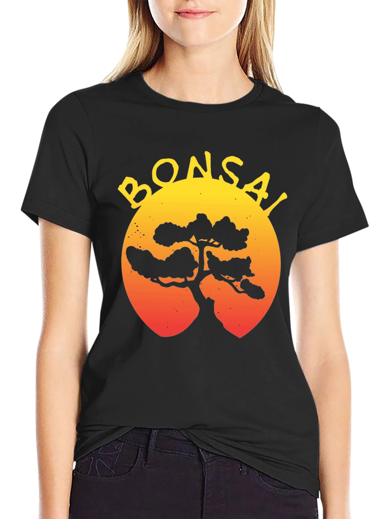 Bonsai Tree Sunset Graphic T-Shirt - Unique Design