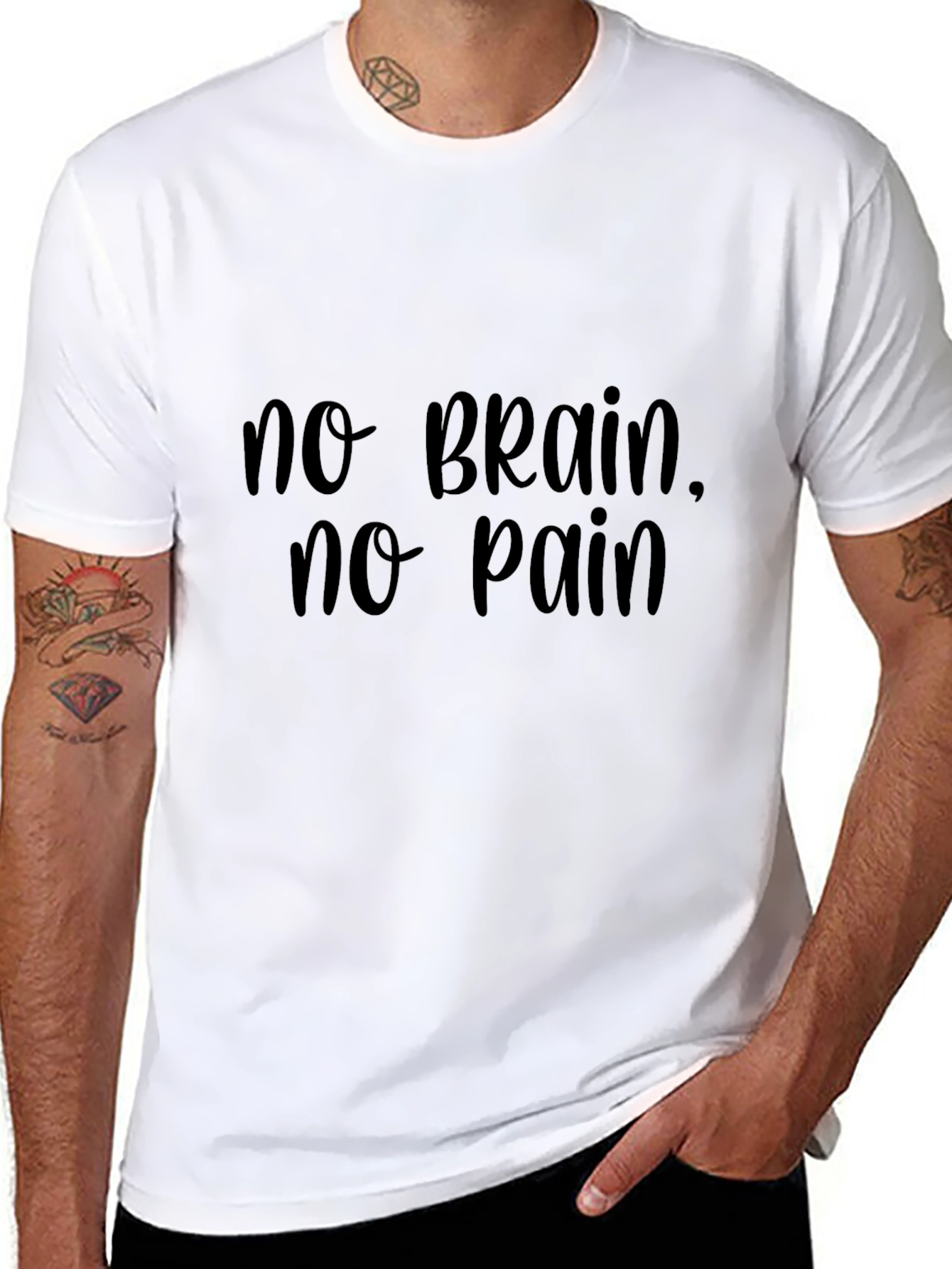 No Brain No Pain T-Shirt Funny Slogan Tee