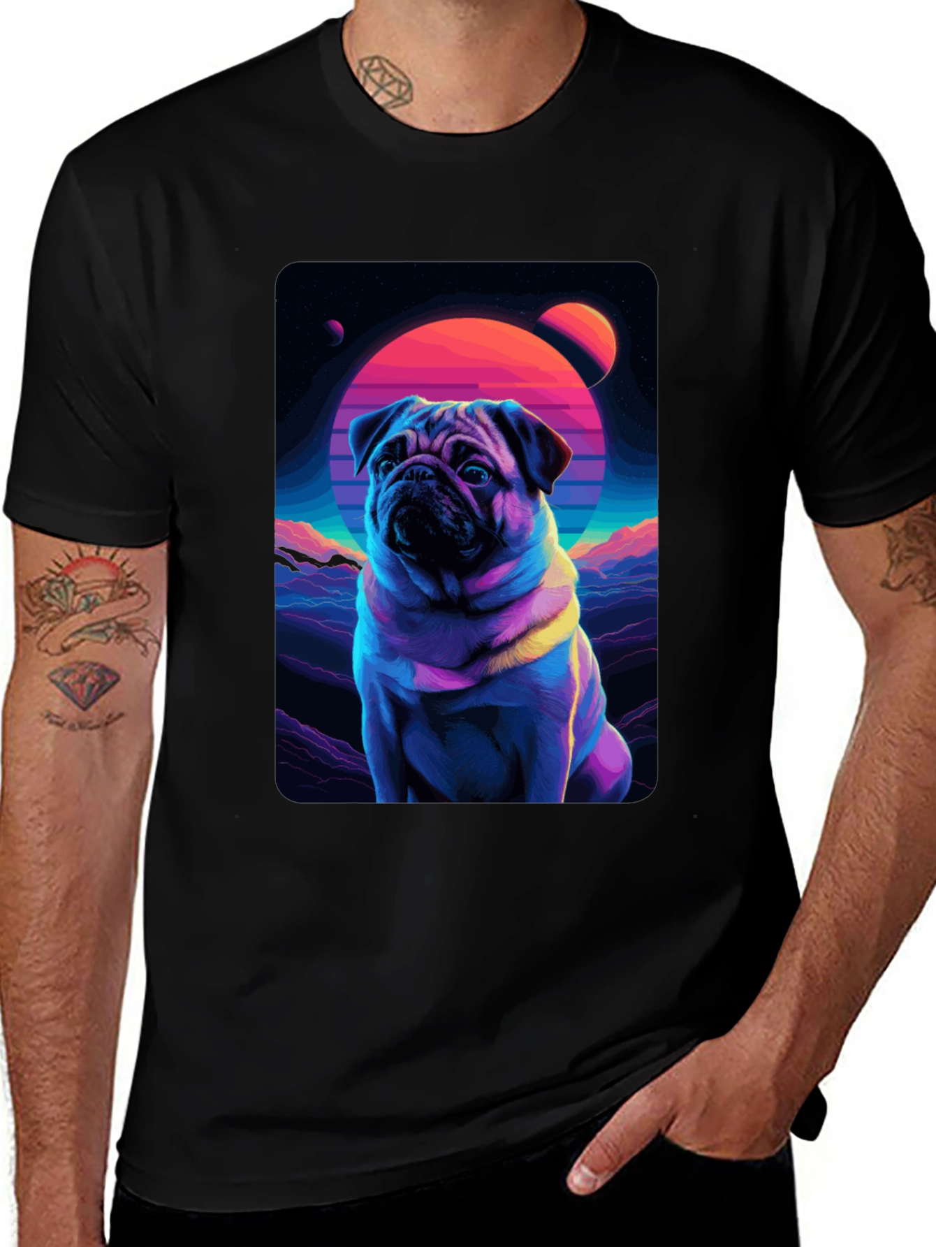 Retro Pug T-Shirt - Vaporwave Dog Design