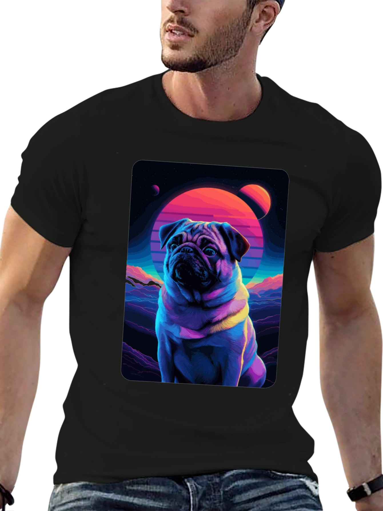 Retro Pug T-Shirt - Vaporwave Dog Design