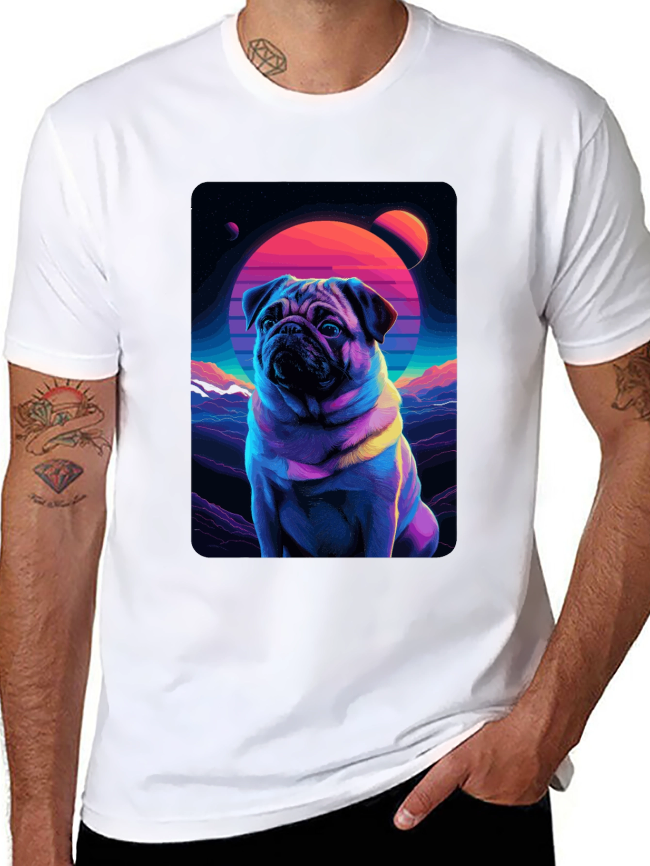 Retro Pug T-Shirt - Vaporwave Dog Design