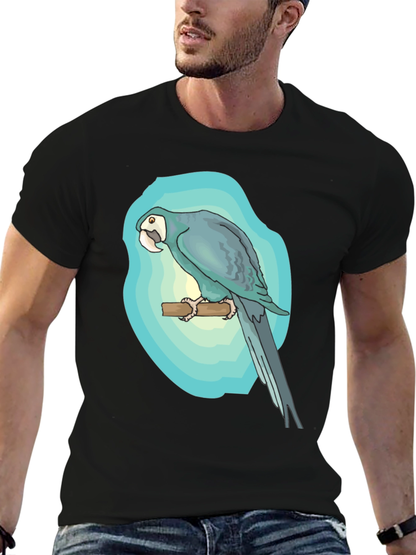 Parrot Graphic Black T-Shirt - Tropical Bird Tee