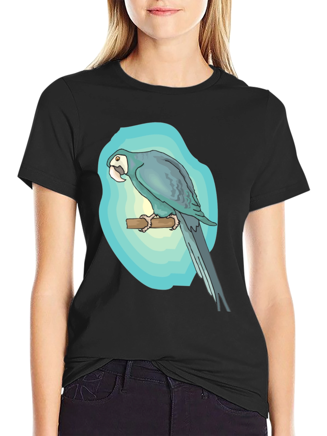 Parrot Graphic Black T-Shirt - Tropical Bird Tee