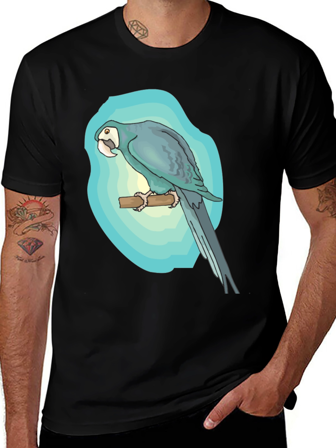 Parrot Graphic Black T-Shirt - Tropical Bird Tee
