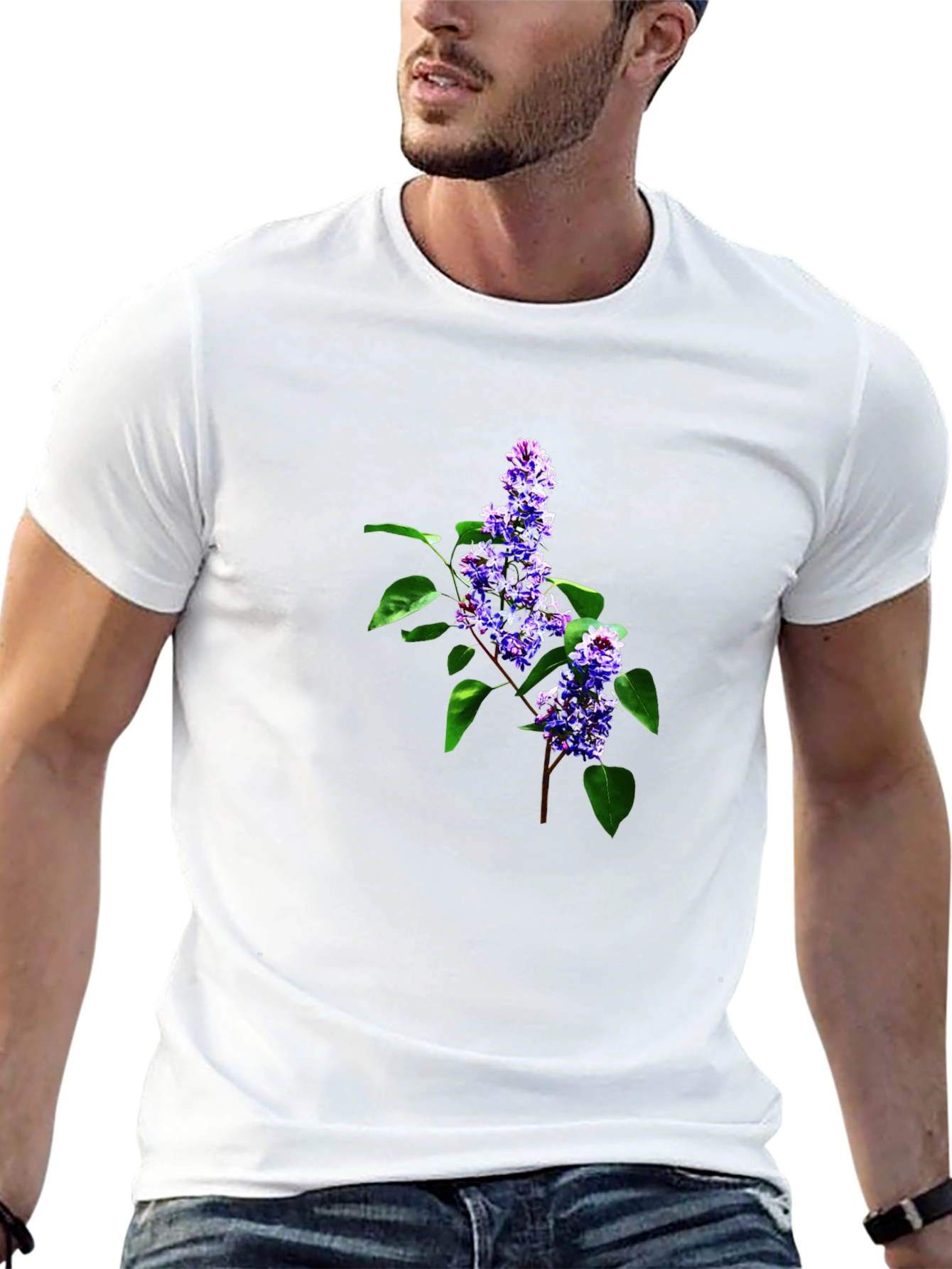 Floral Print Crew Neck T-Shirt - Black
