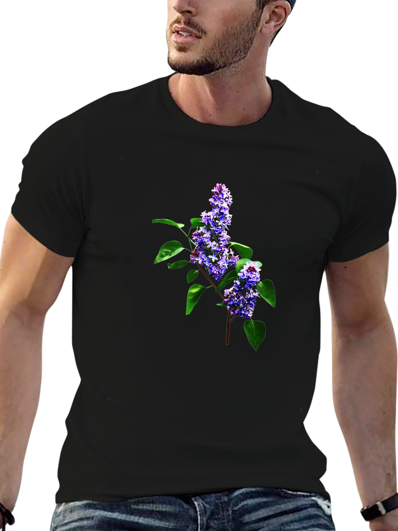 Floral Print Crew Neck T-Shirt - Black