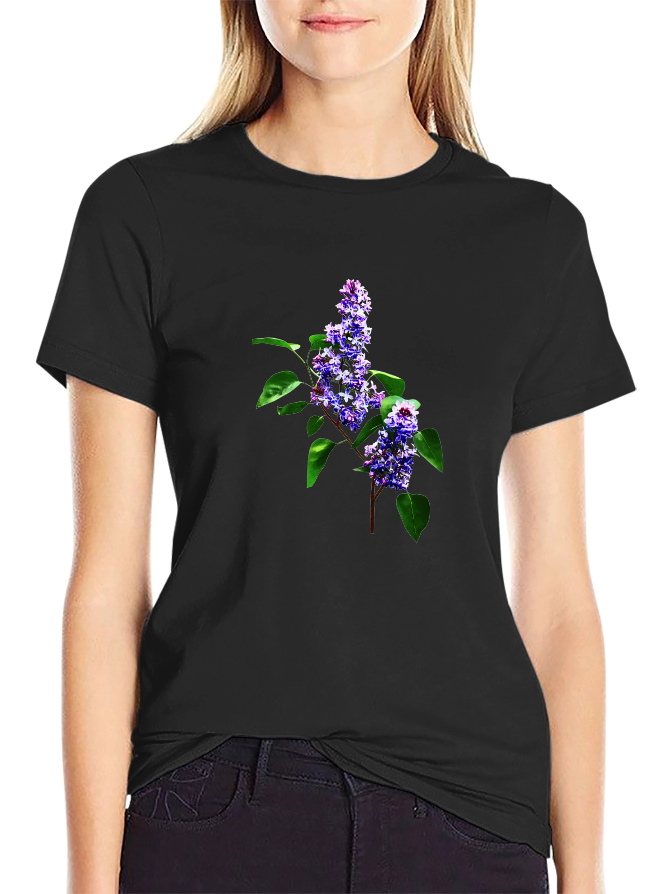 Floral Print Crew Neck T-Shirt - Black