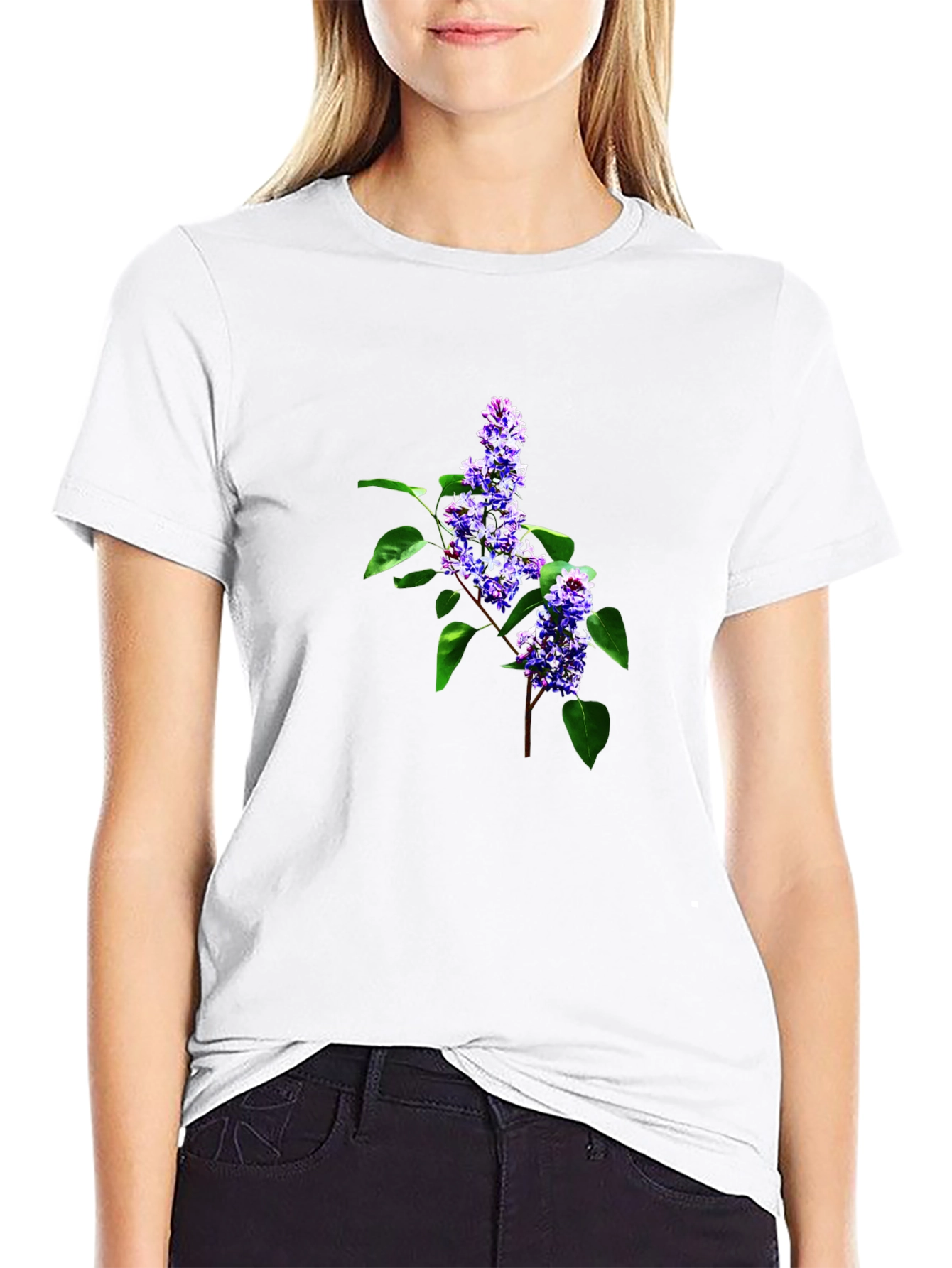 Floral Print Crew Neck T-Shirt - Black