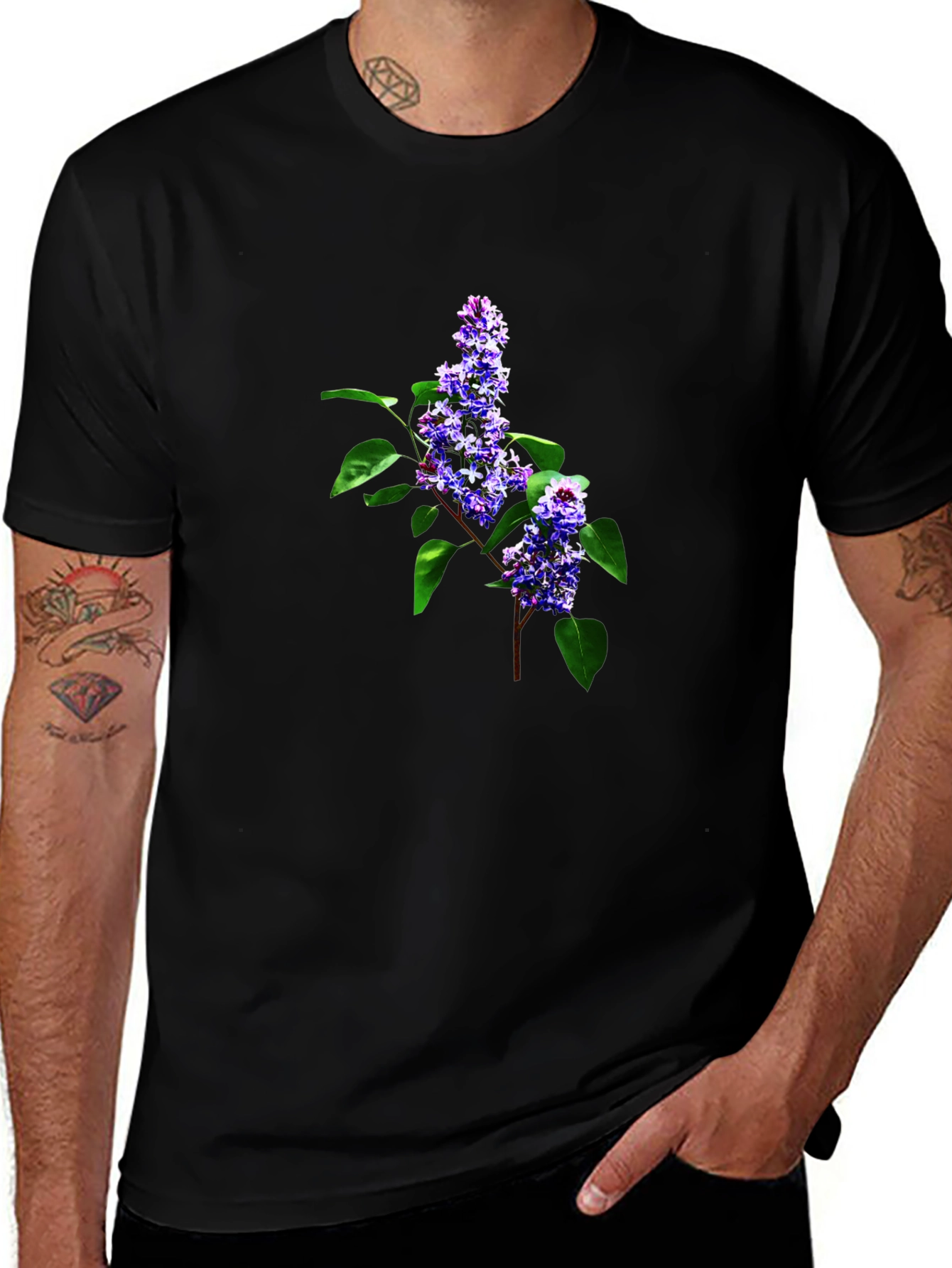 Floral Print Crew Neck T-Shirt - Black