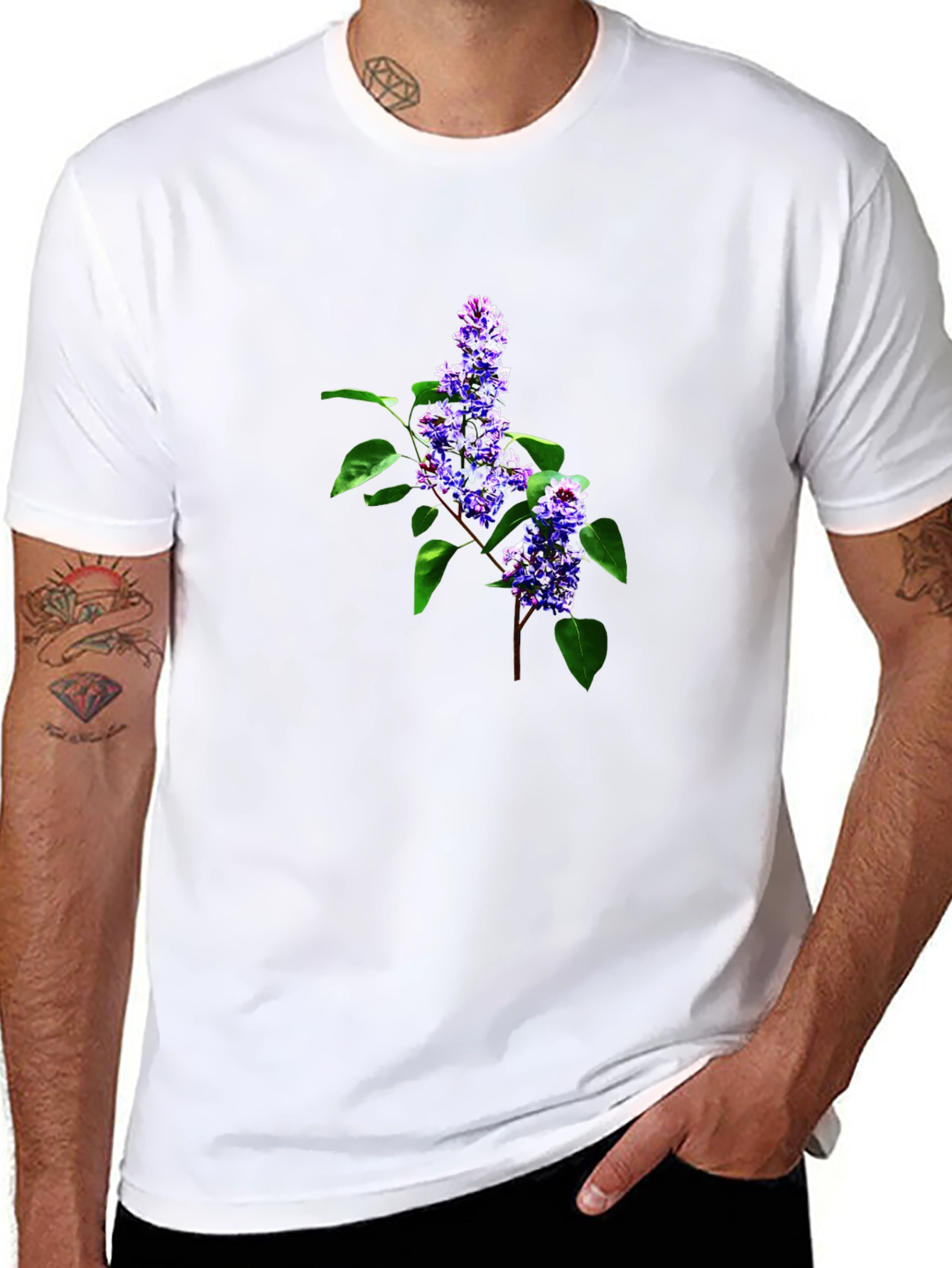 Floral Print Crew Neck T-Shirt - Black