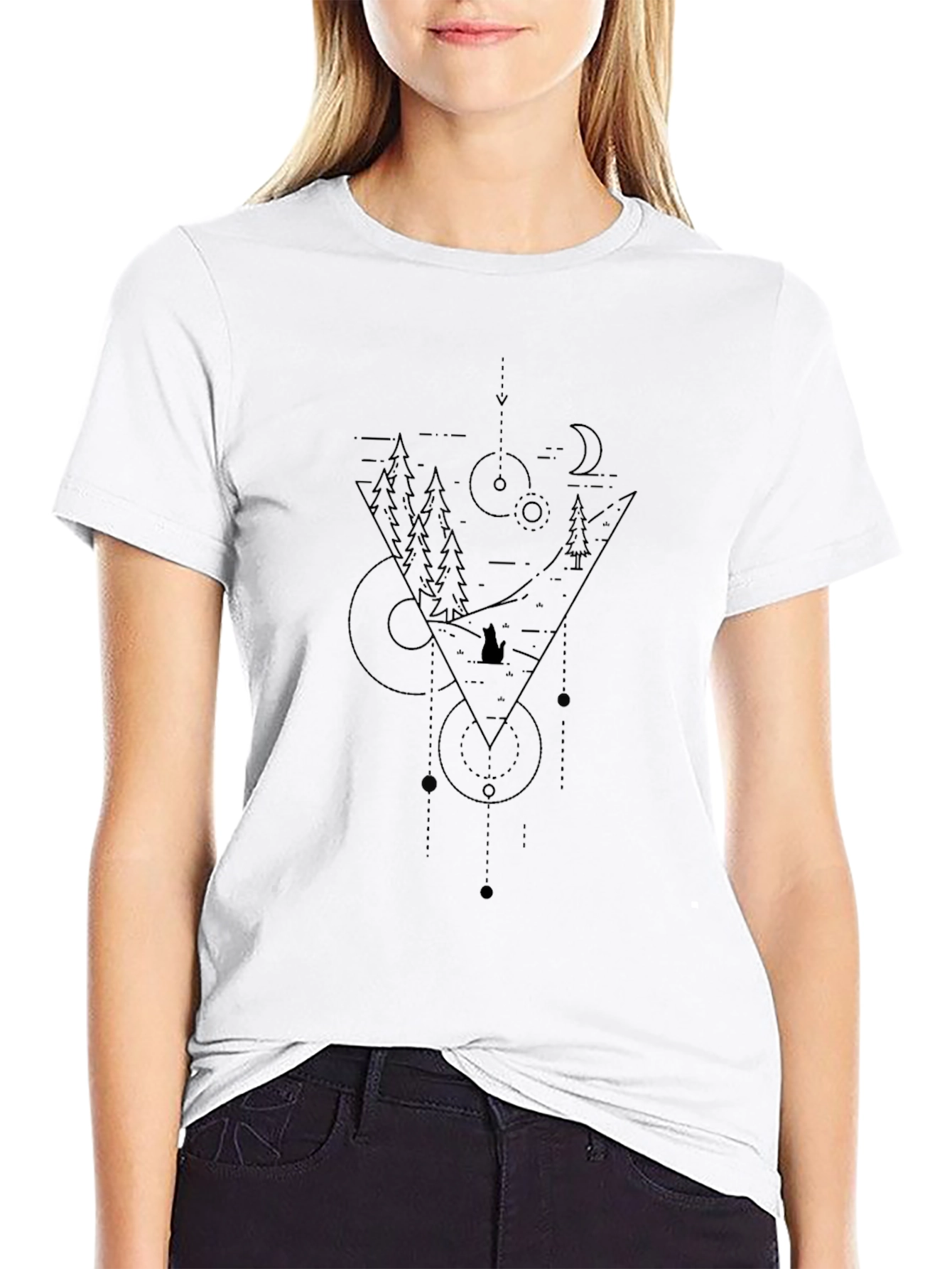 Geometric Mountain Scene Black T-Shirt