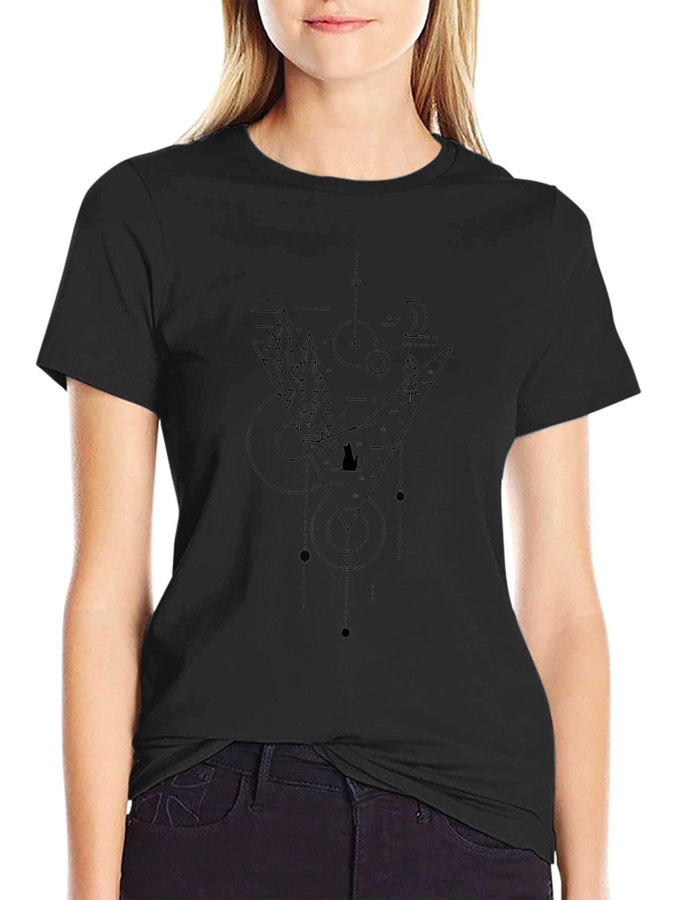 Geometric Mountain Scene Black T-Shirt