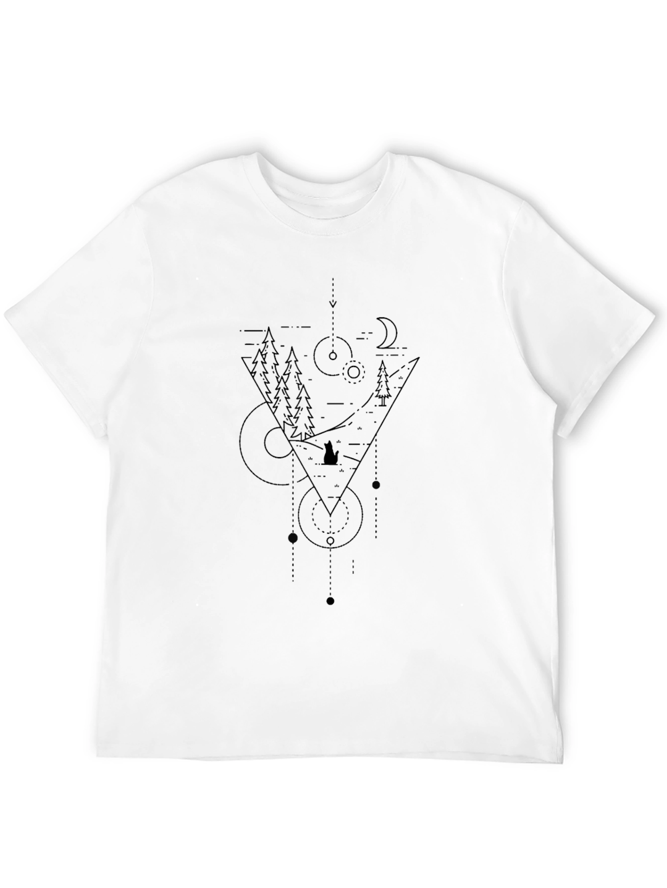 Geometric Mountain Scene Black T-Shirt