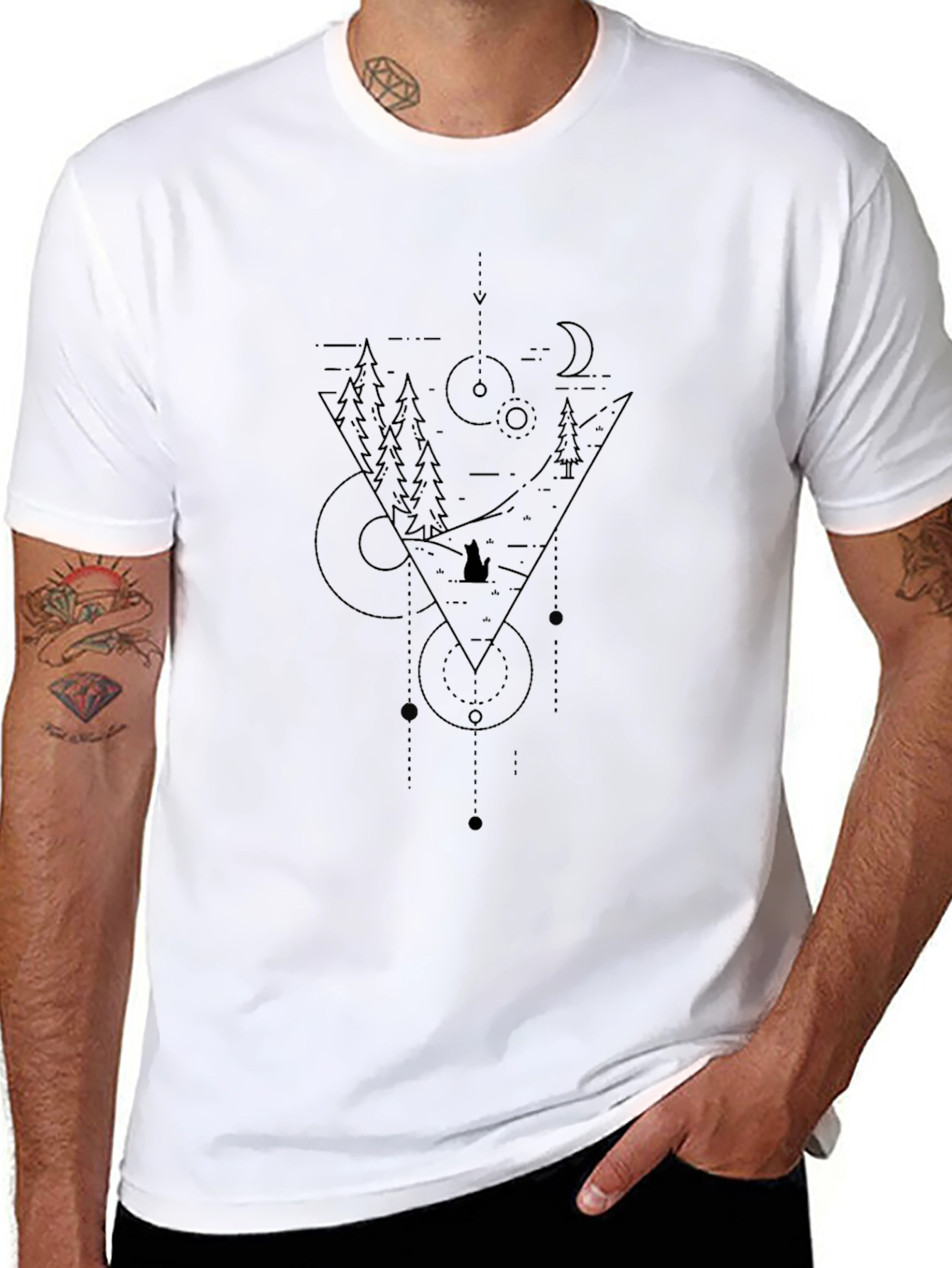 Geometric Mountain Scene Black T-Shirt