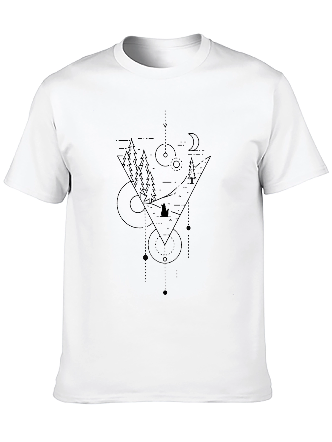Geometric Mountain Scene Black T-Shirt
