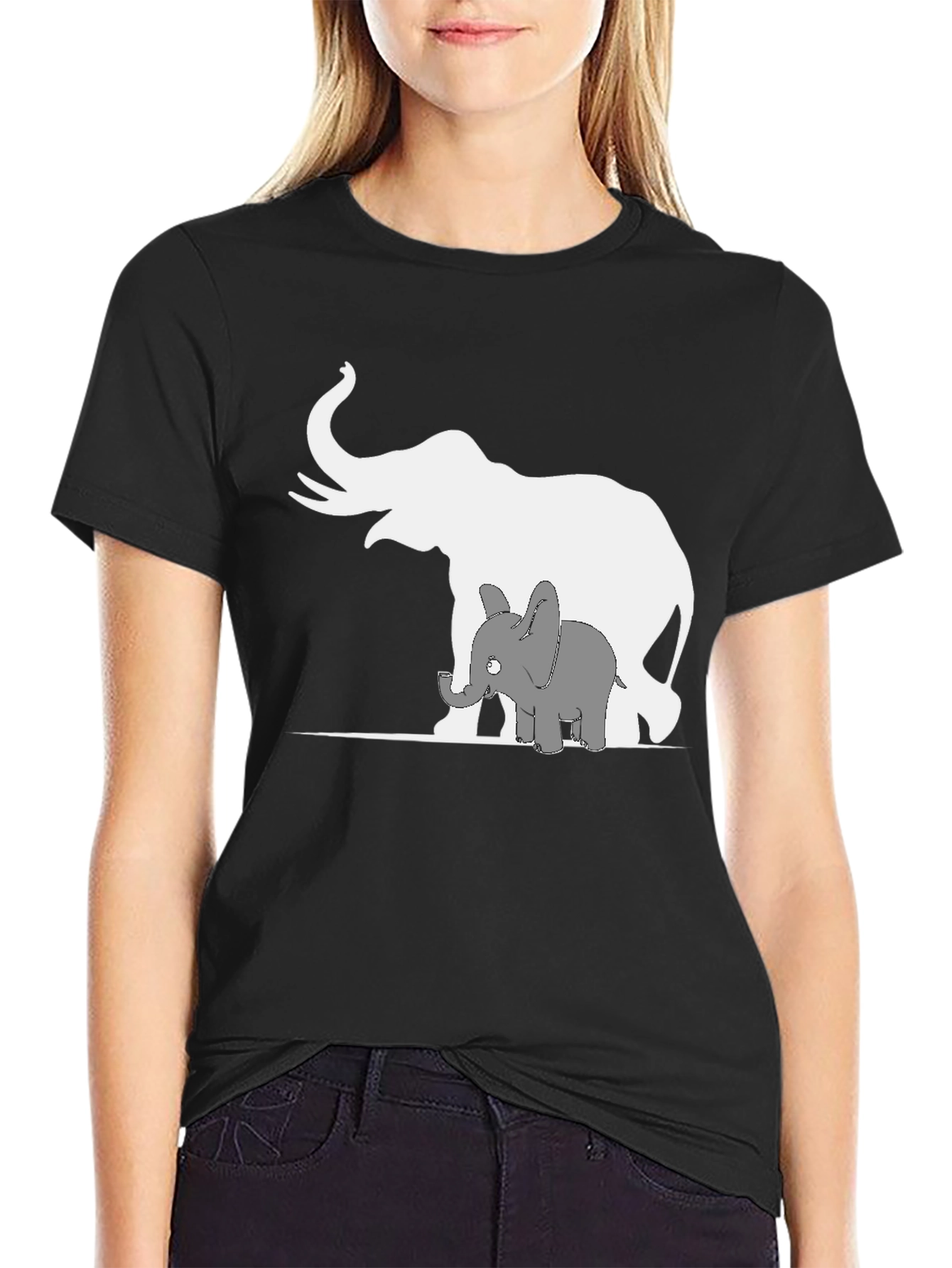 Elephant Family Graphic Tee - Black Cotton Casual Shirt