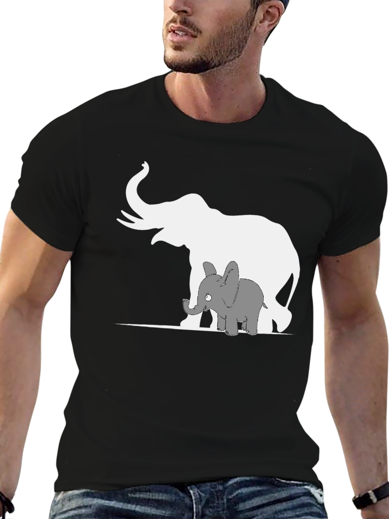 Elephant Family Graphic Tee - Black Cotton Casual Shirt