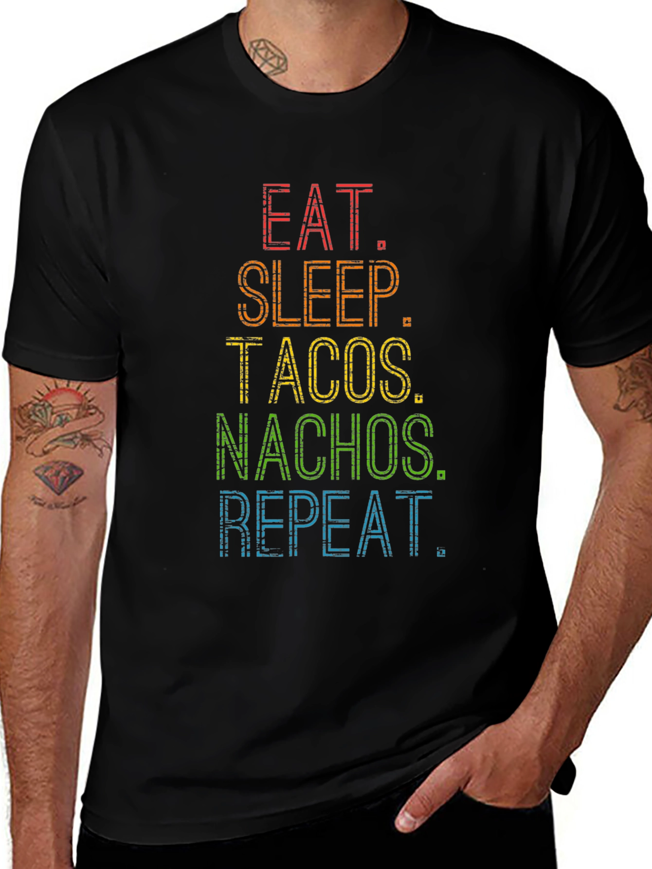 Eat Sleep Tacos Nachos Repeat Black T-Shirt