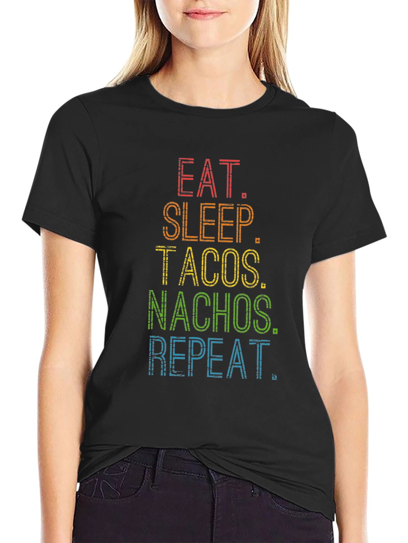 Eat Sleep Tacos Nachos Repeat Black T-Shirt
