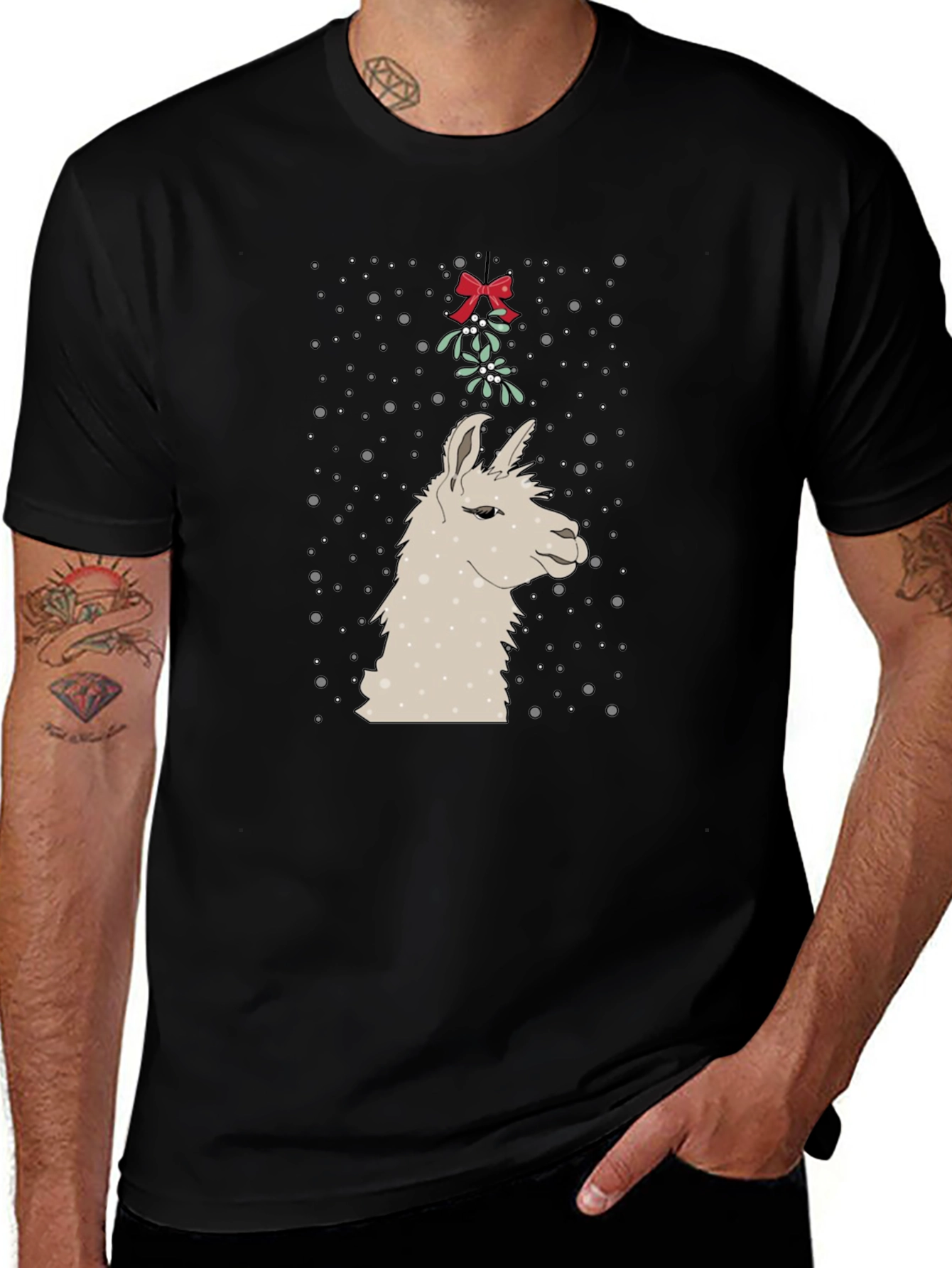 Llama Mistletoe Christmas Tee