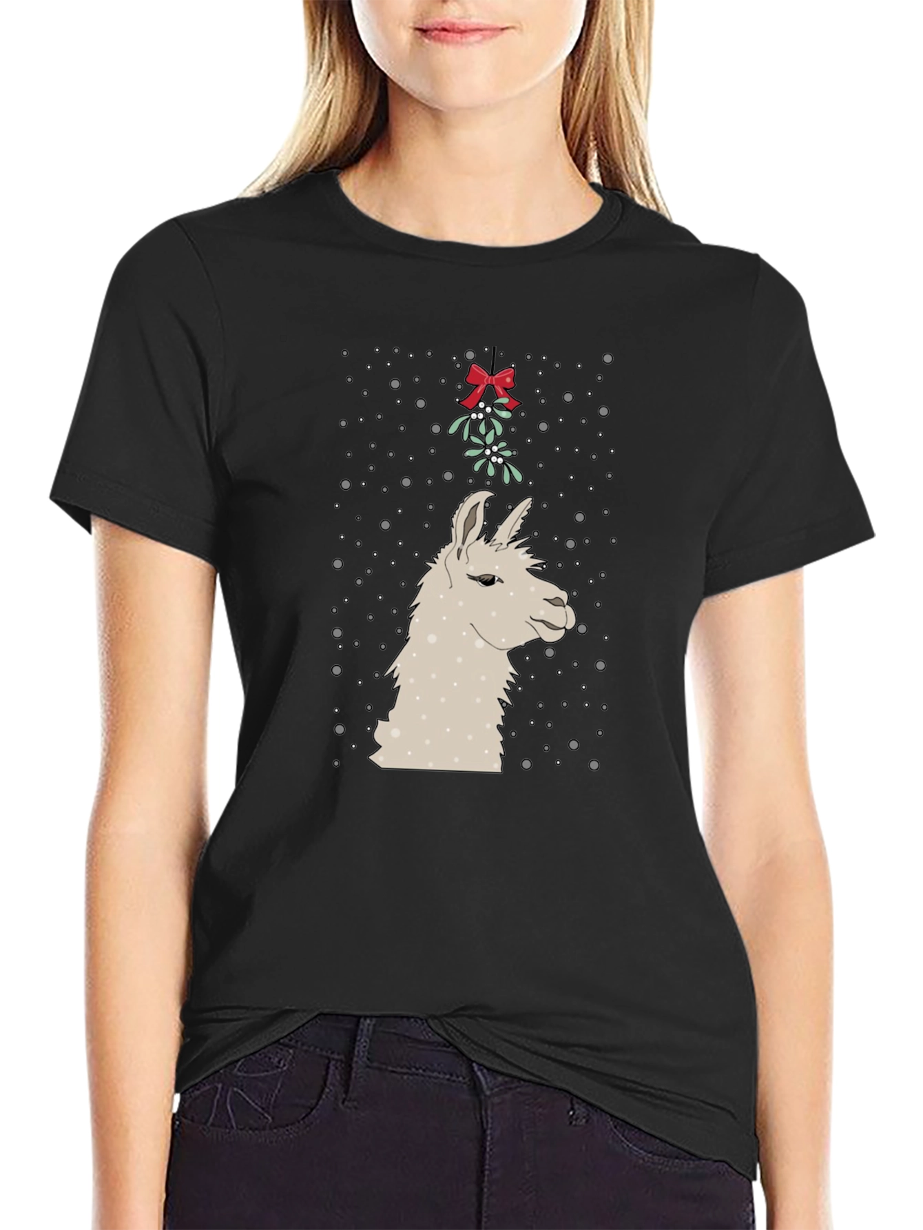 Llama Mistletoe Christmas Tee
