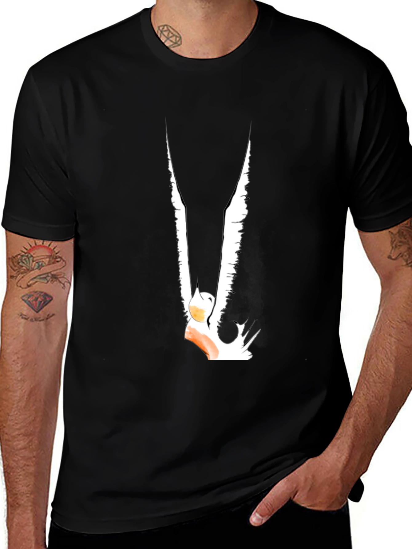 Black T-Shirt with Abstract Bird Graphic