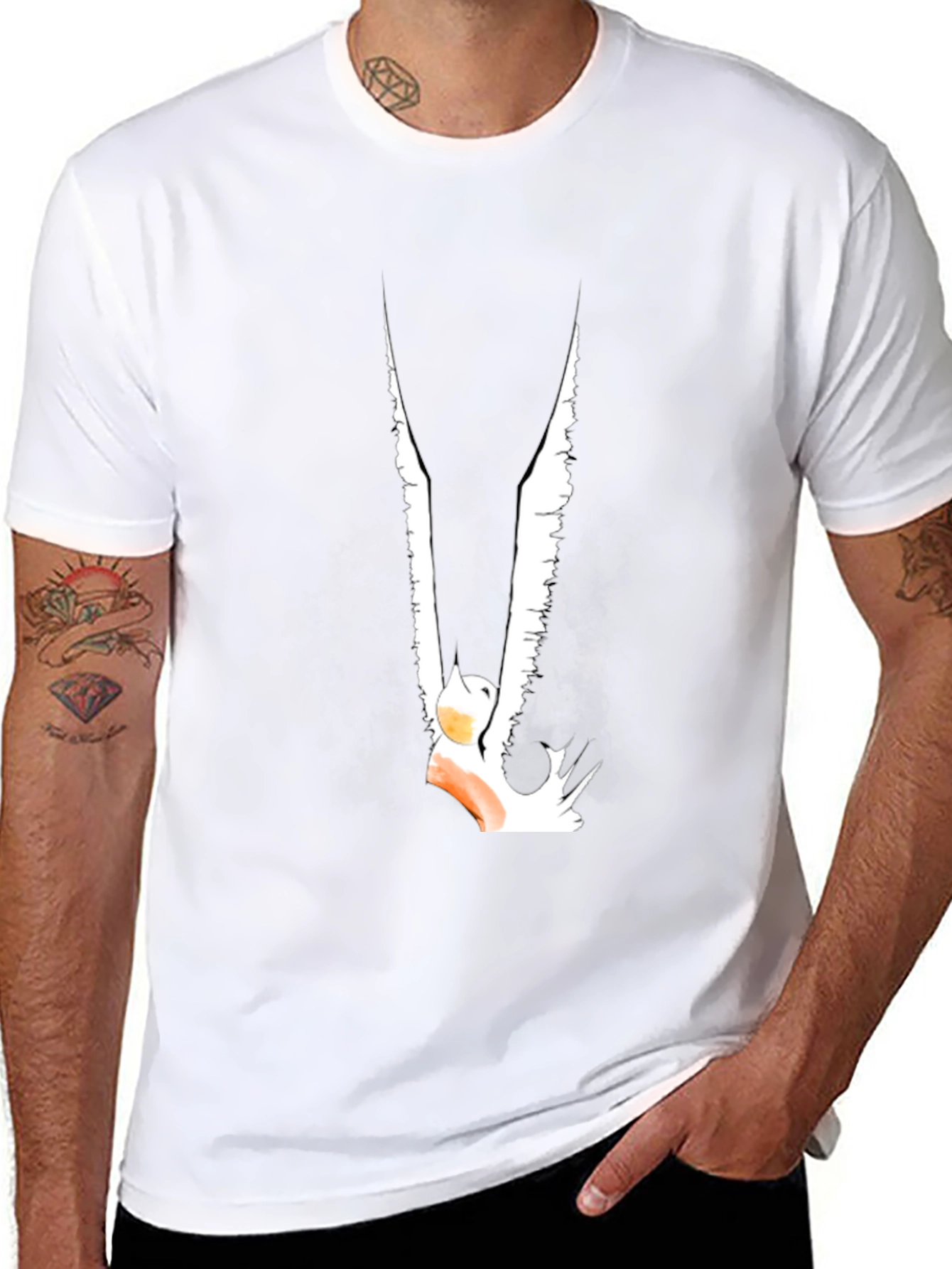 Black T-Shirt with Abstract Bird Graphic