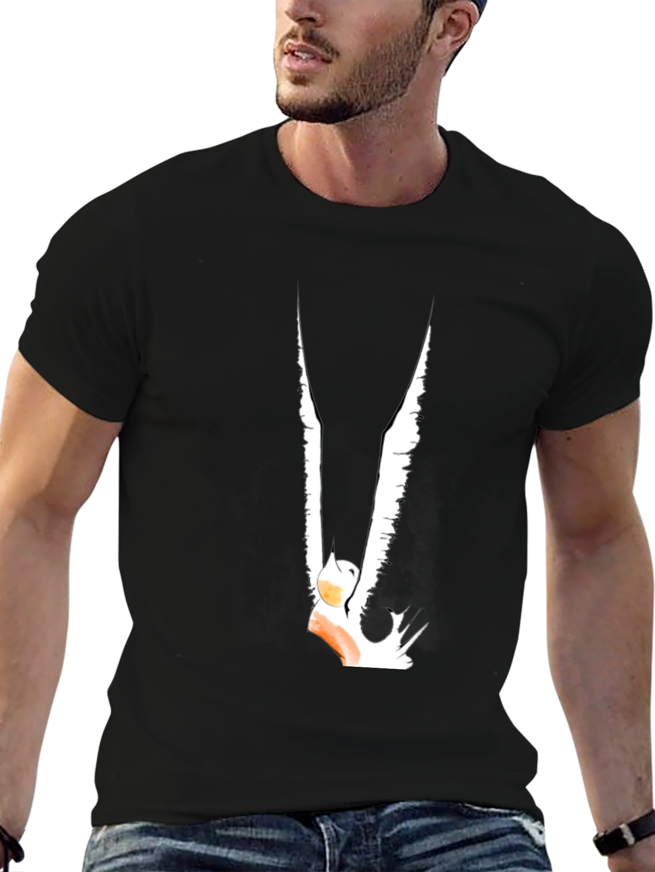 Black T-Shirt with Abstract Bird Graphic