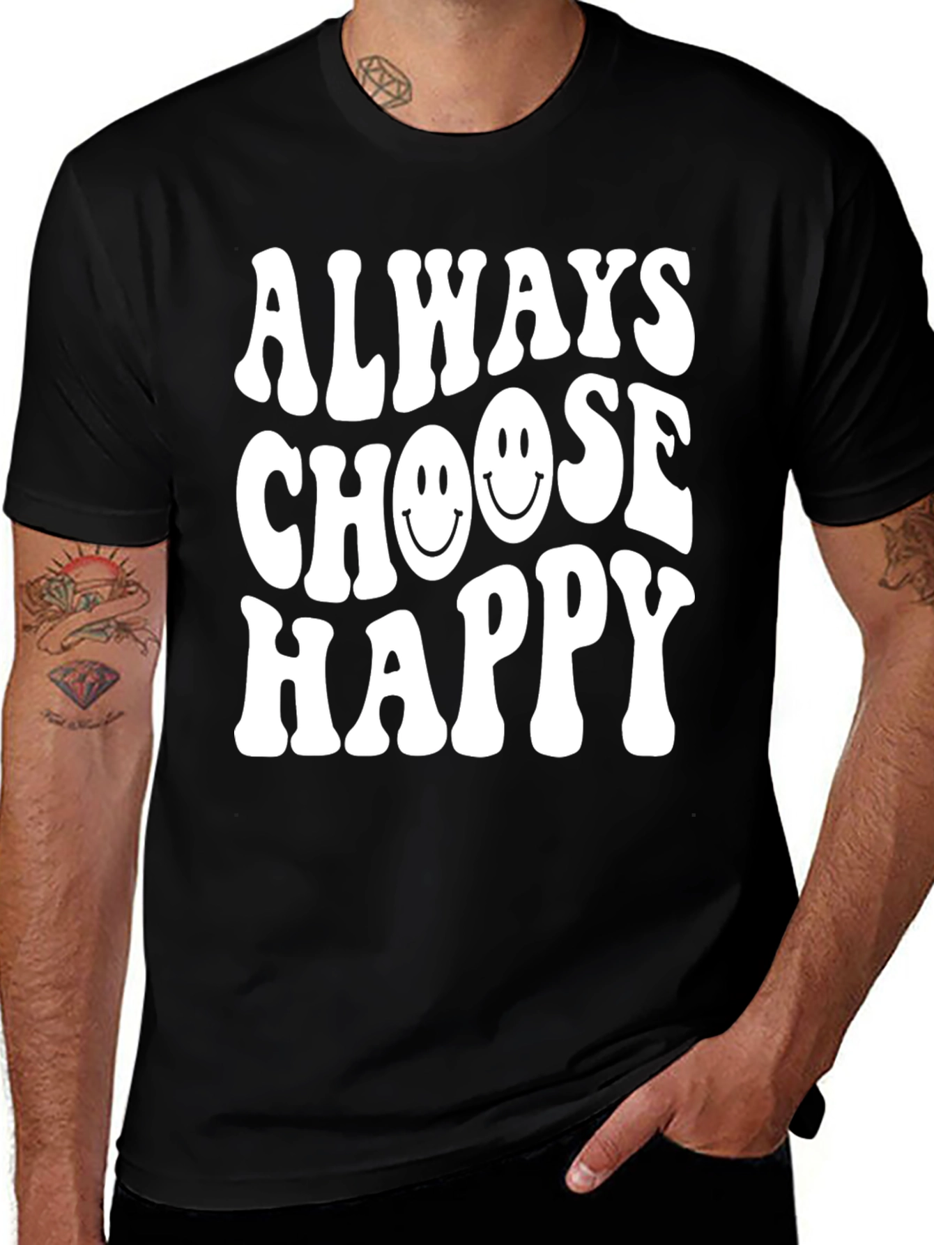 Always Choose Happy Graphic Tee - Black