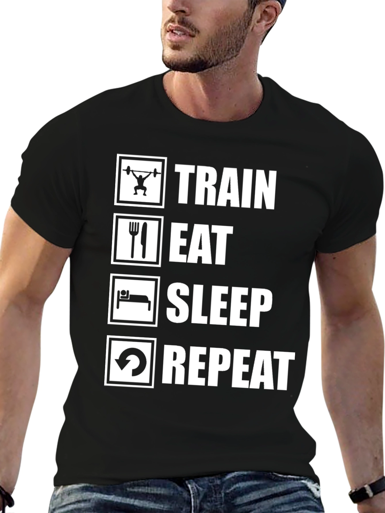 Train Eat Sleep Repeat Black T-Shirt