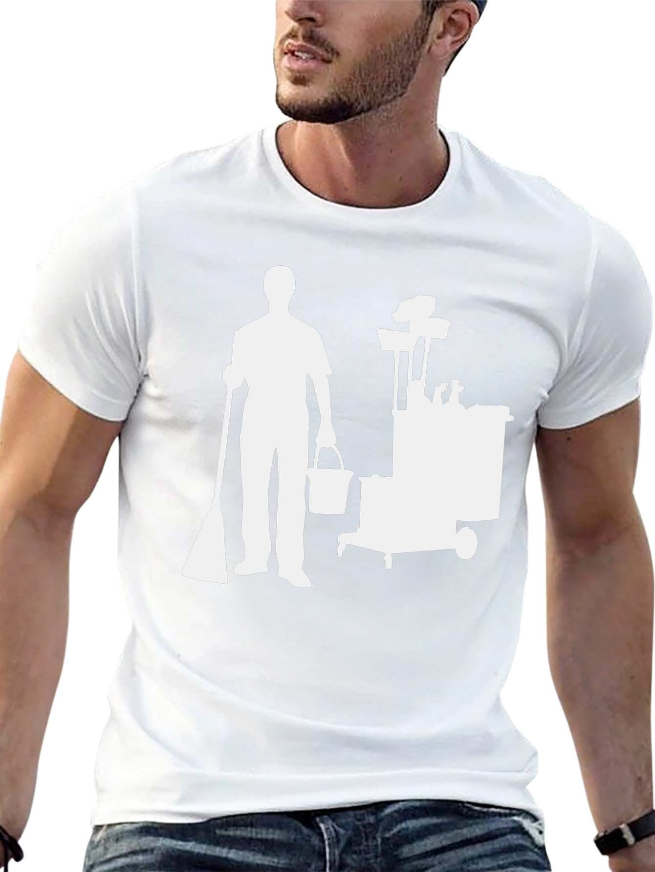 Janitor Silhouette Graphic Tee - Black Cotton Blend