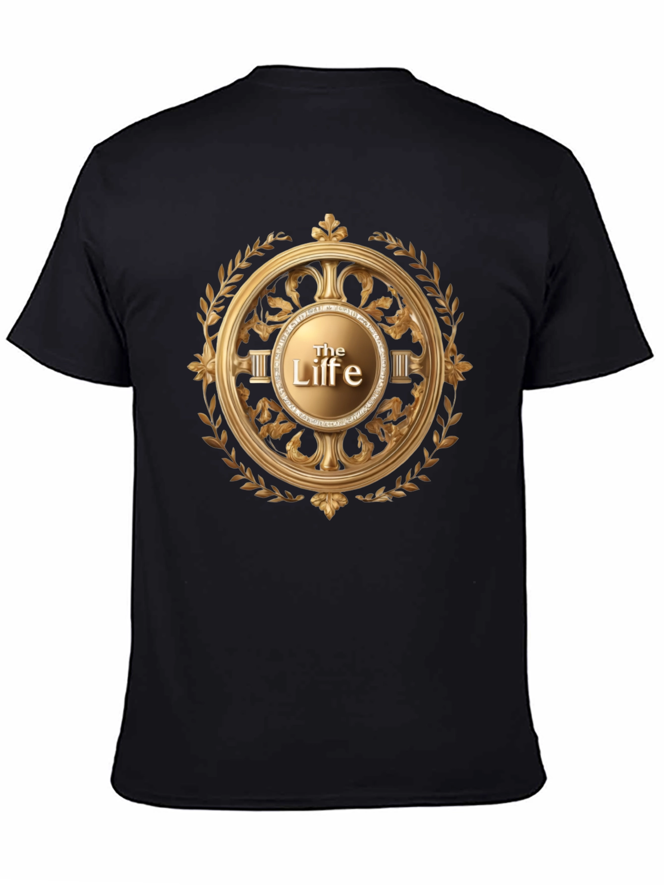 The Life Black T-Shirt with Golden Laurel Graphic