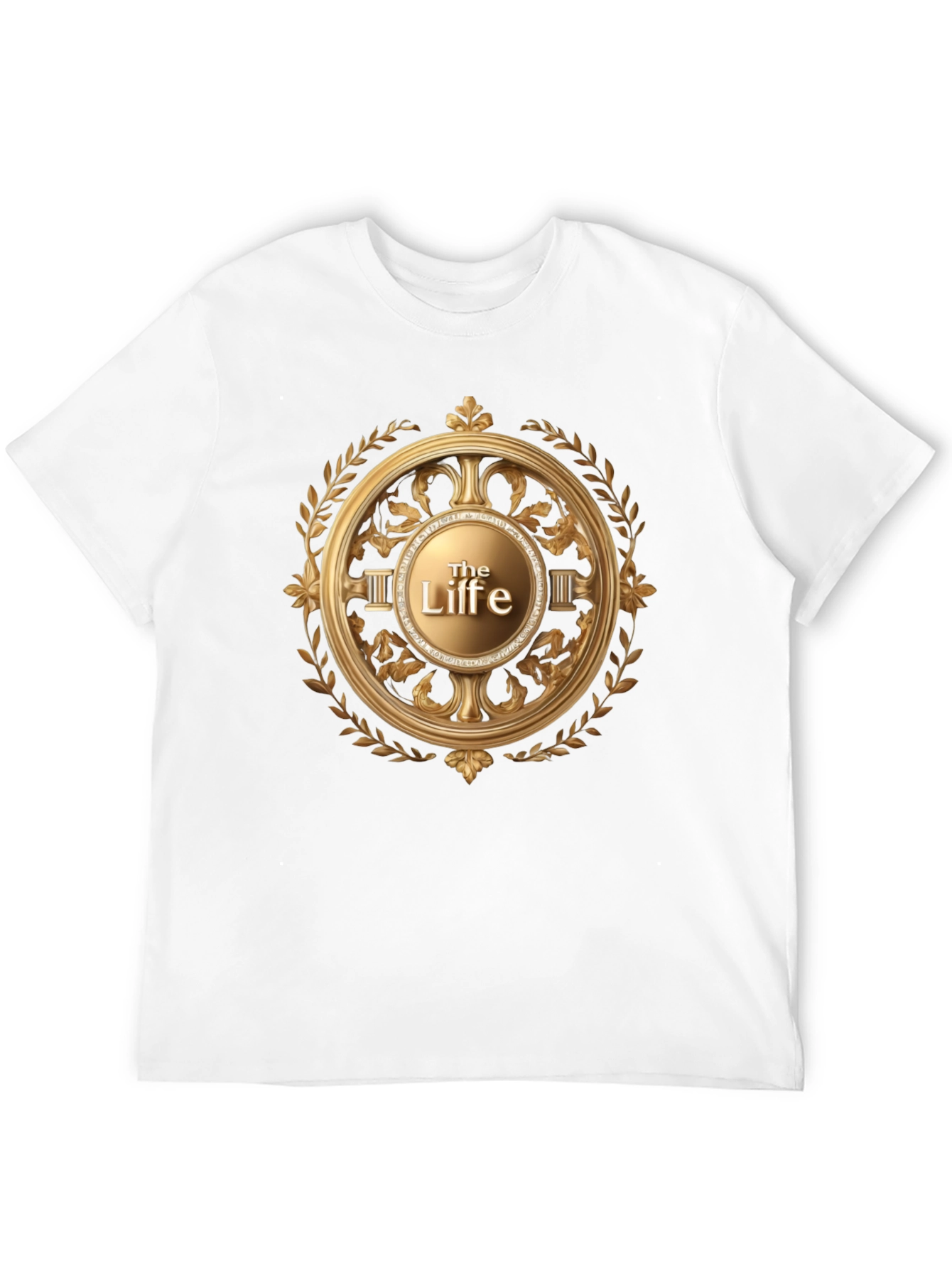 The Life Black T-Shirt with Golden Laurel Graphic