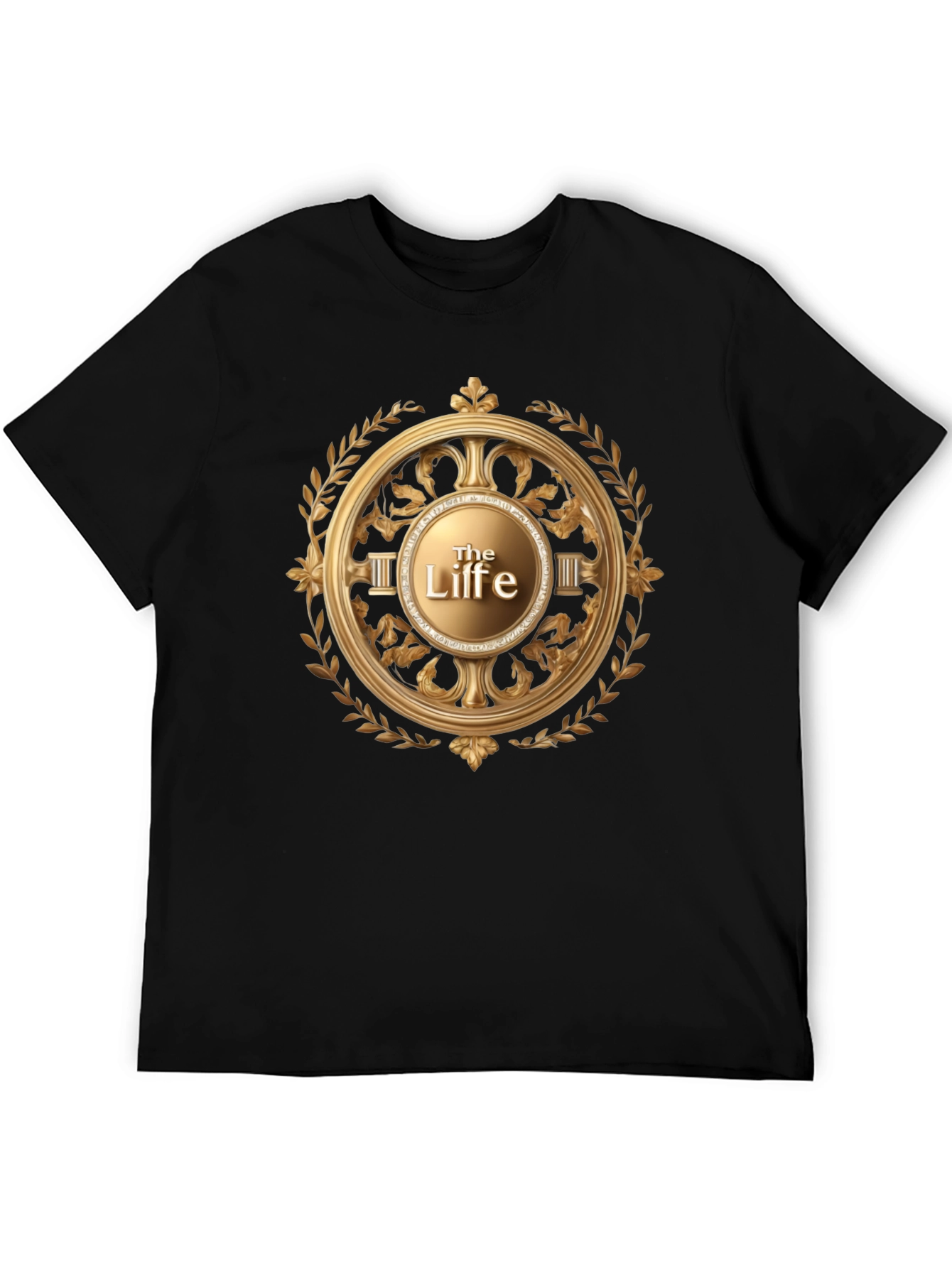 The Life Black T-Shirt with Golden Laurel Graphic