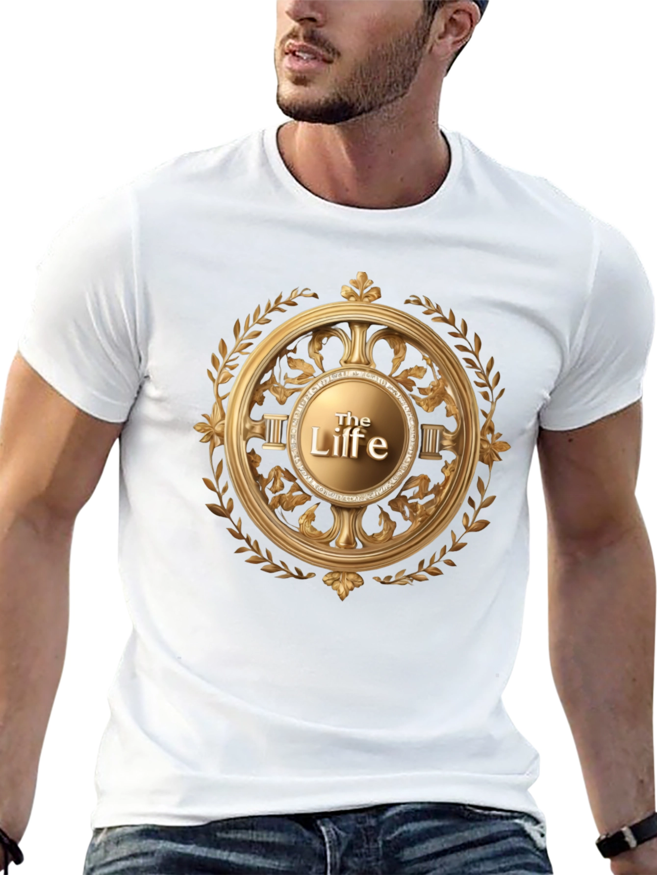 The Life Black T-Shirt with Golden Laurel Graphic