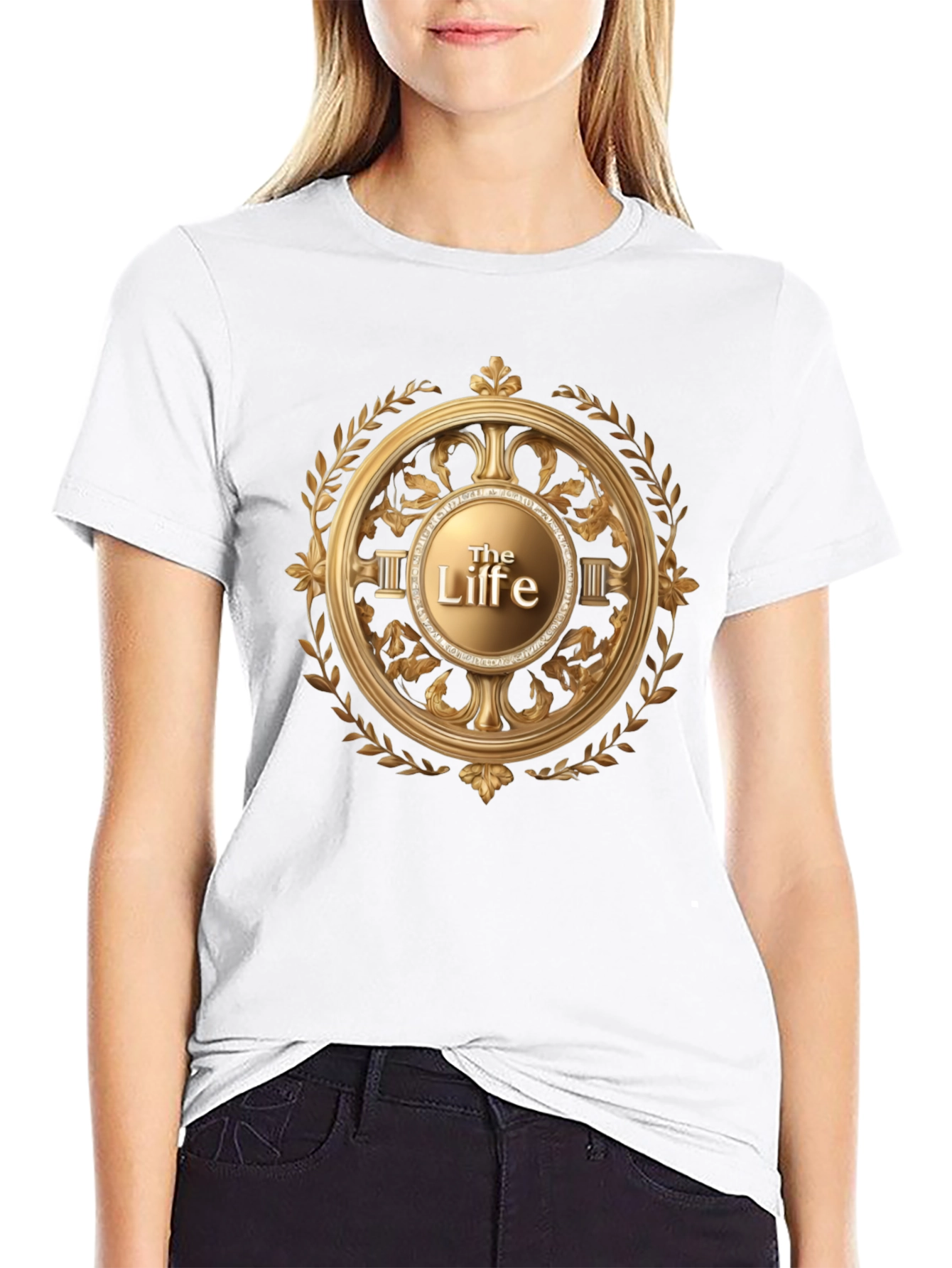 The Life Black T-Shirt with Golden Laurel Graphic
