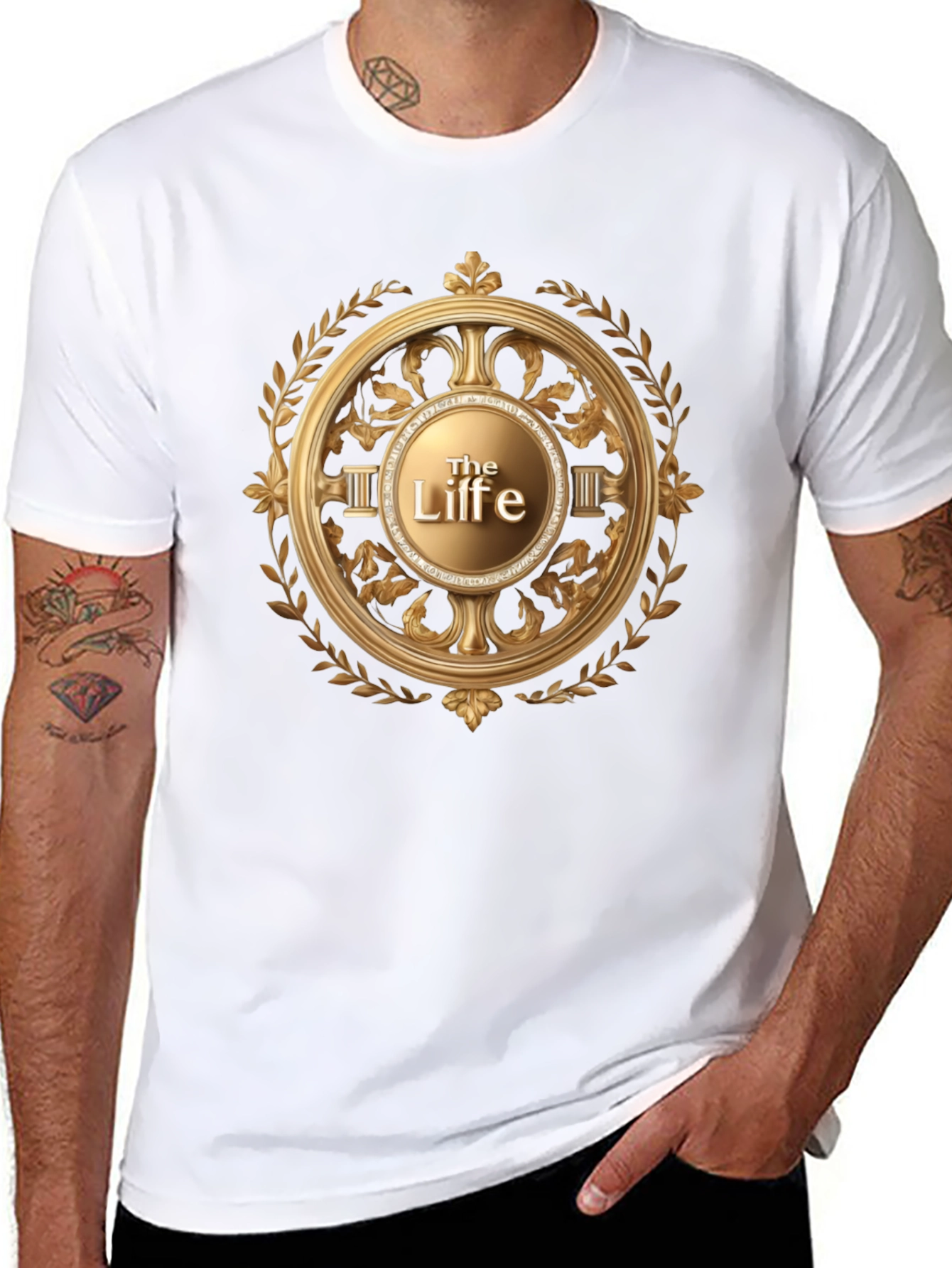 The Life Black T-Shirt with Golden Laurel Graphic