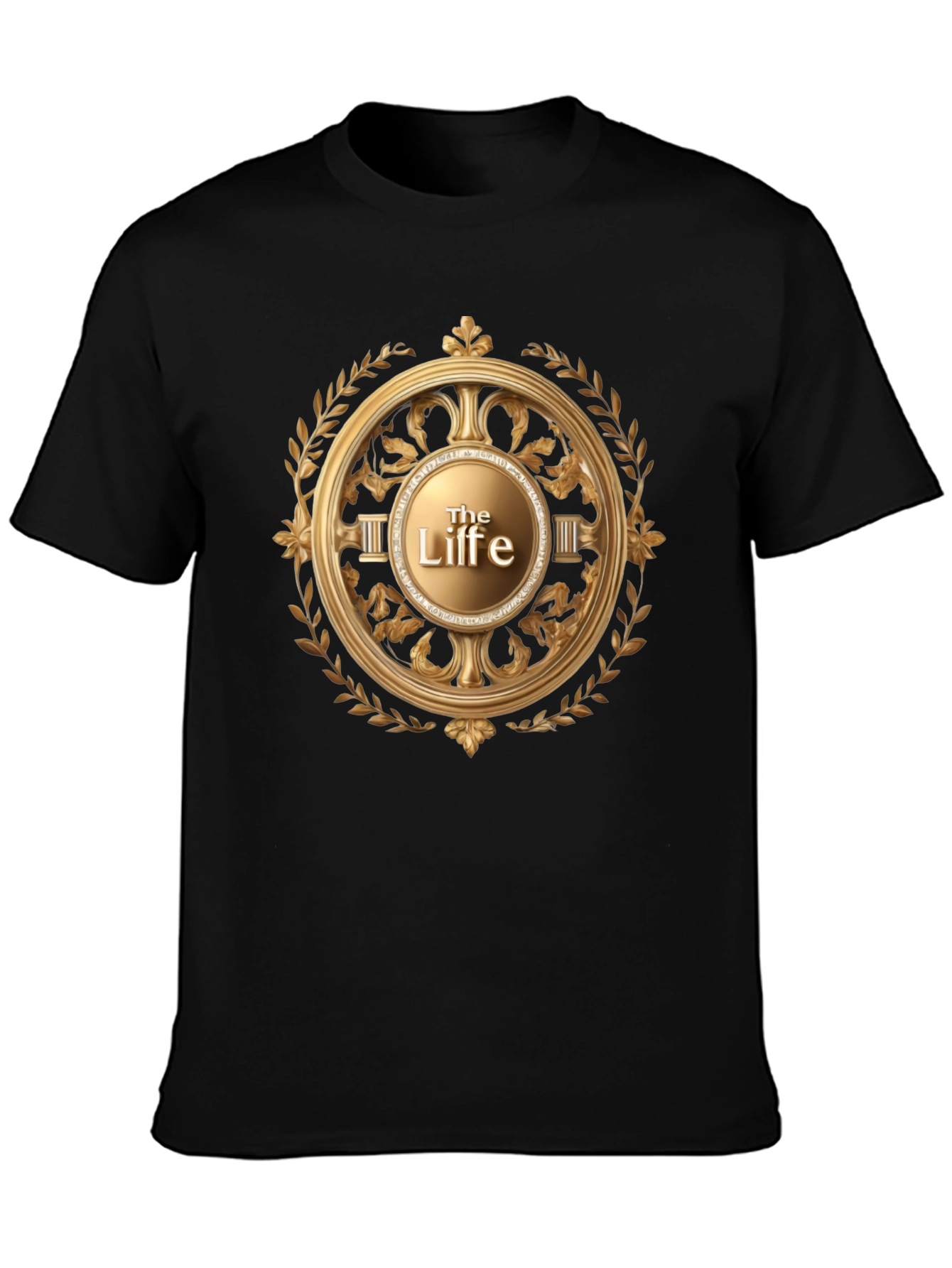 The Life Black T-Shirt with Golden Laurel Graphic