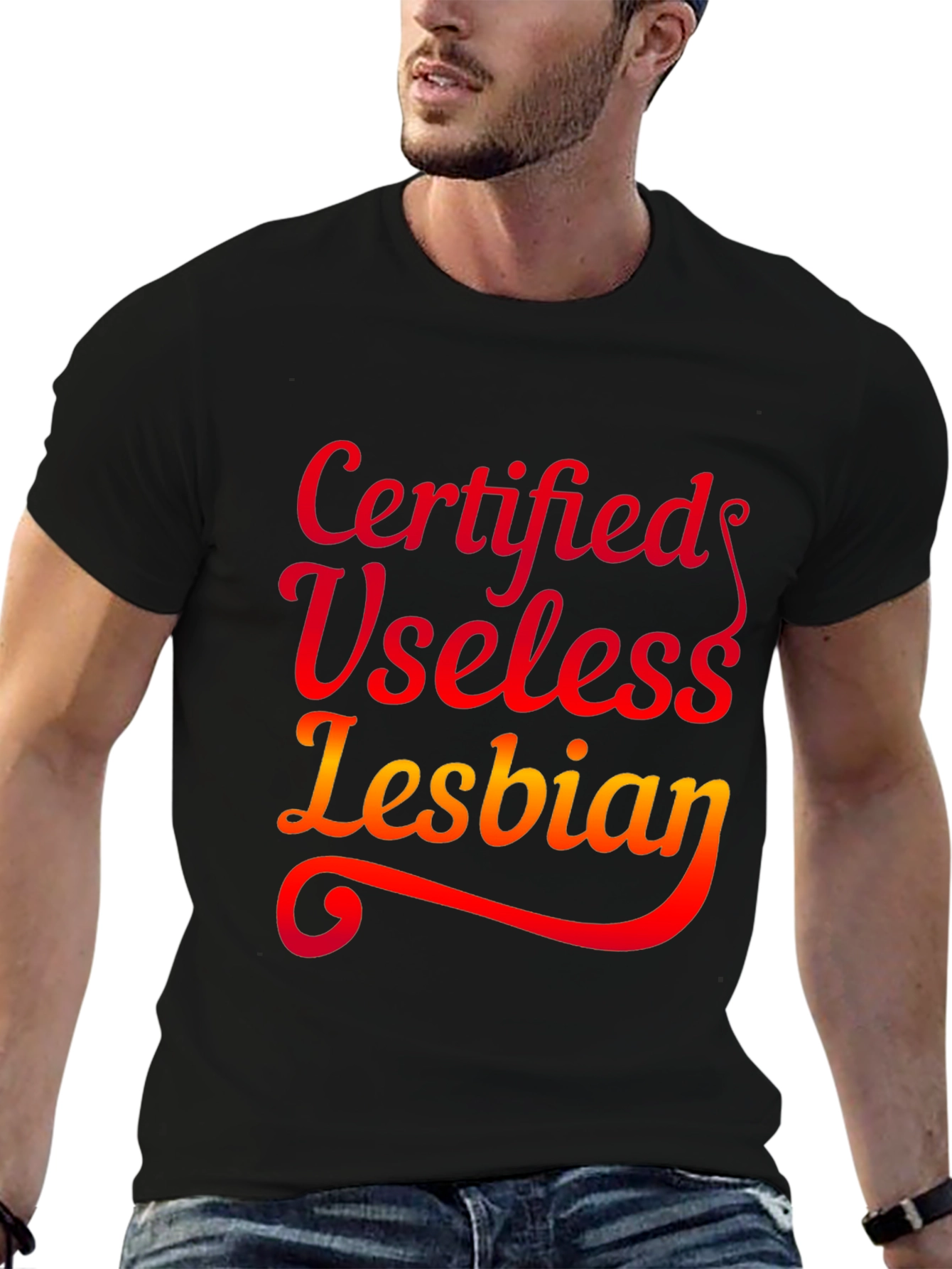 Certified Useless Lesbian Graphic Tee - Black T-Shirt