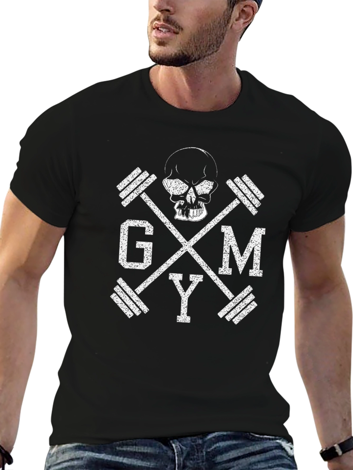 GYM Skull Barbell T-Shirt Workout Apparel