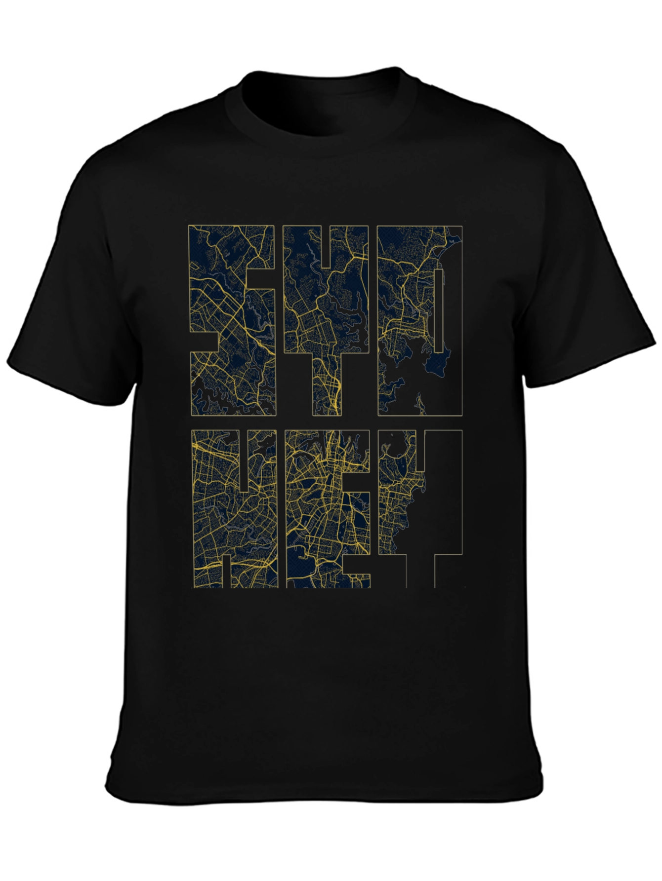 City Map Graphic Tee - Urban Style Black T-Shirt