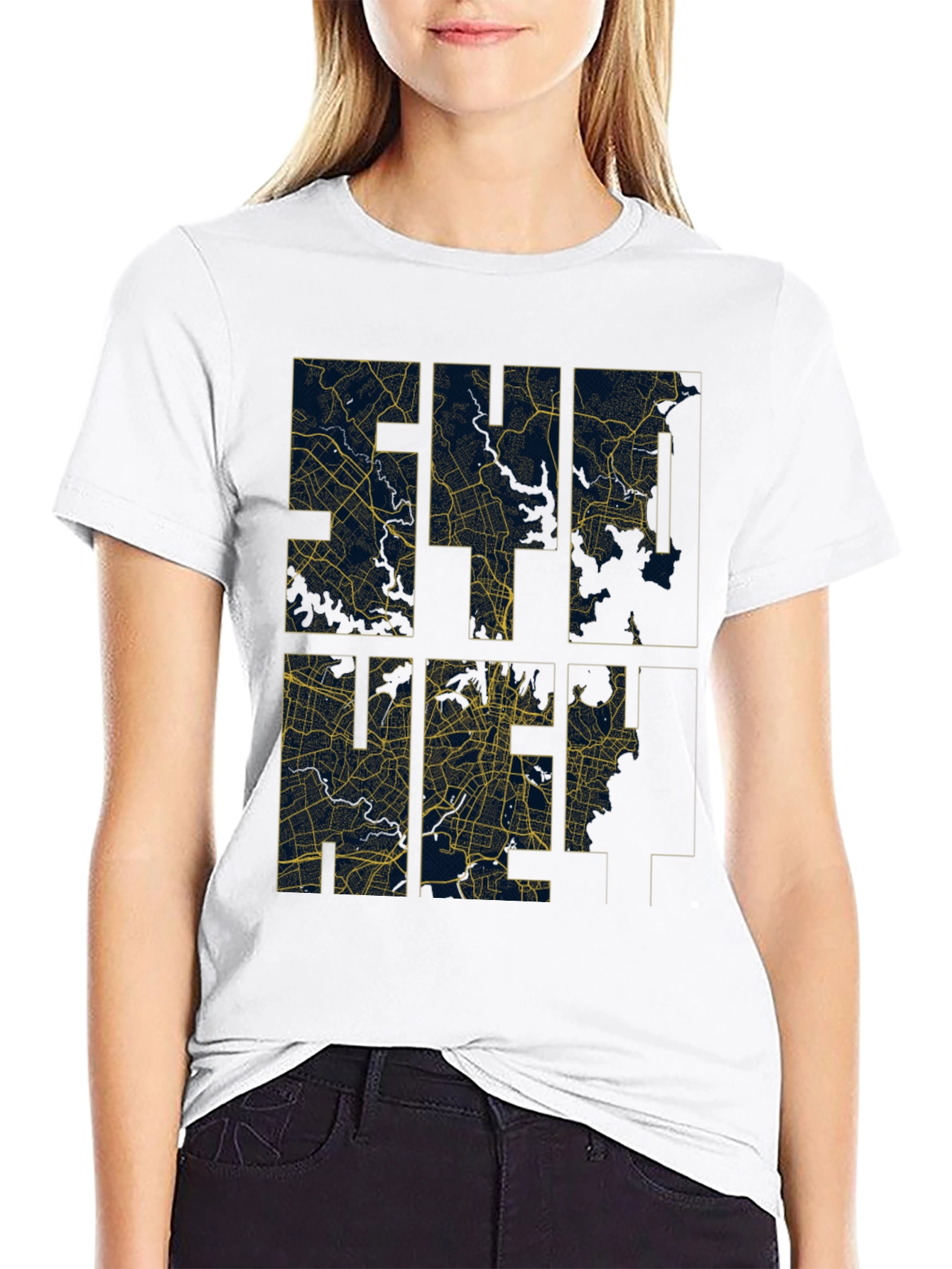 City Map Graphic Tee - Urban Style Black T-Shirt