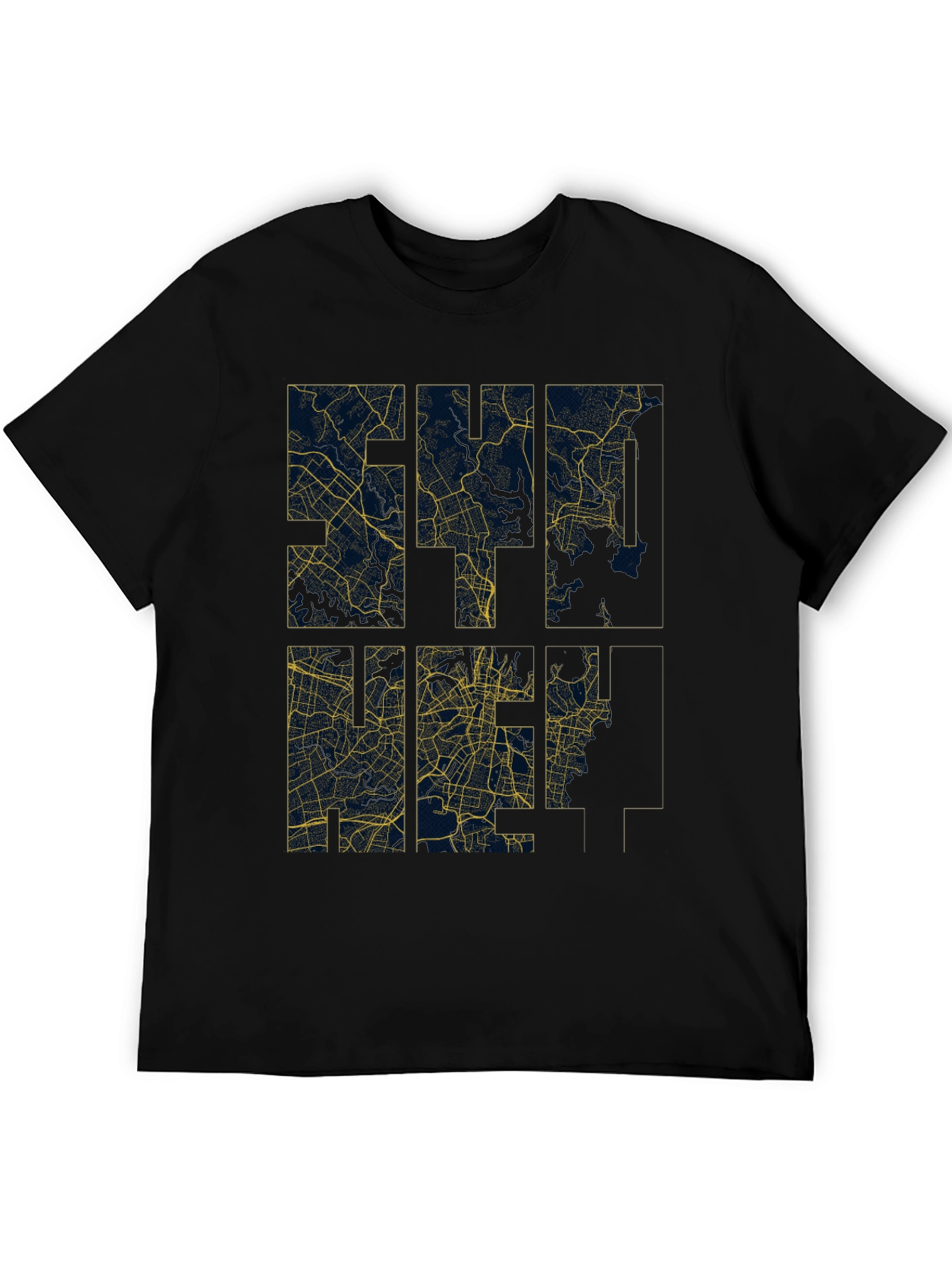 City Map Graphic Tee - Urban Style Black T-Shirt